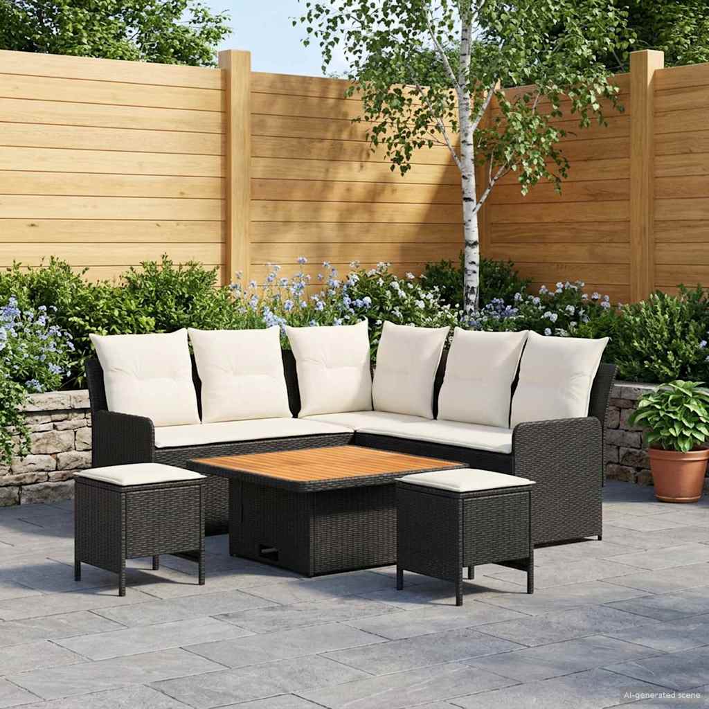 Ensembles de meubles avec oreiller 6 pcs Noir et Crème Rotin PE - XIOS