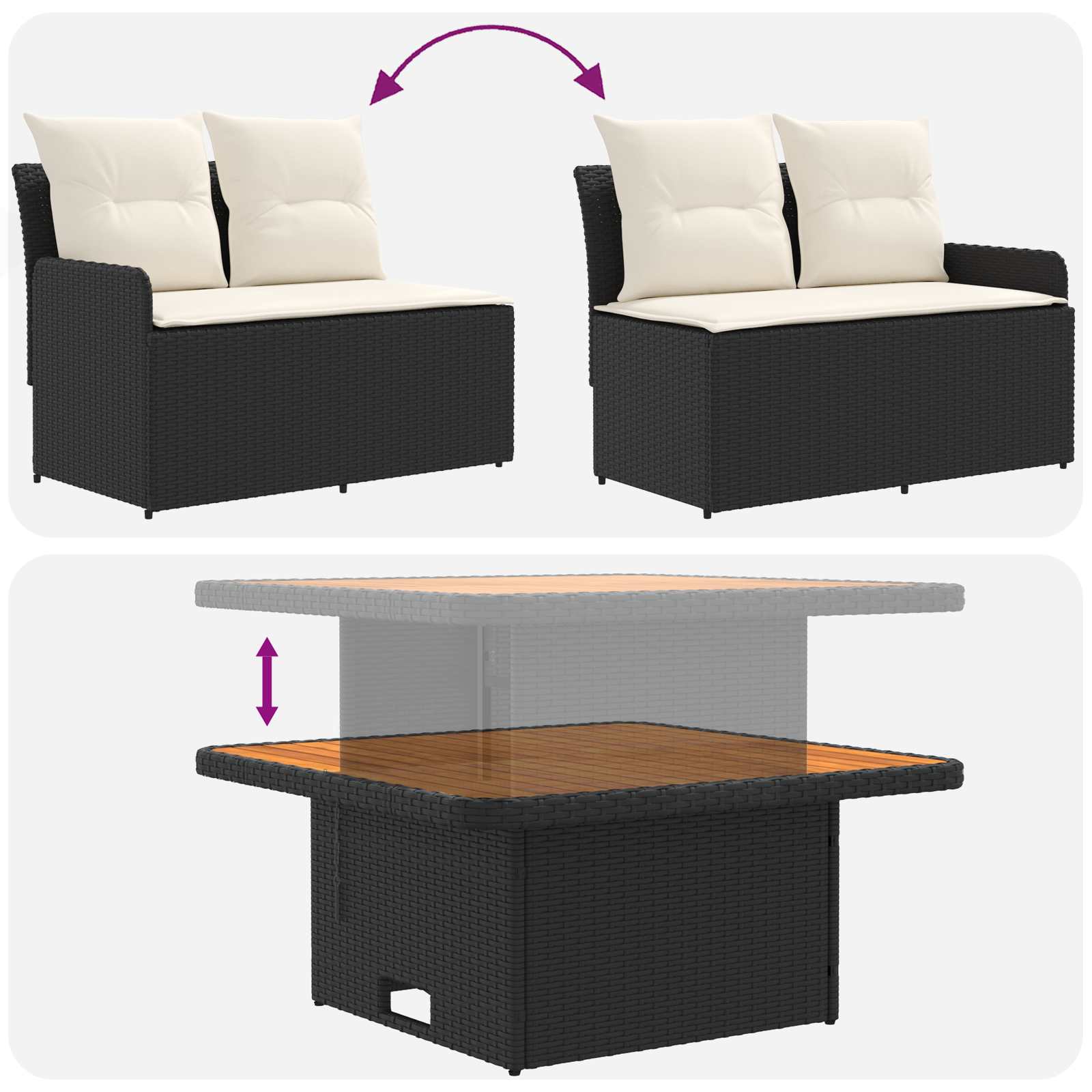 Ensembles de meubles avec oreiller 6 pcs Noir et Crème Rotin PE - XIOS
