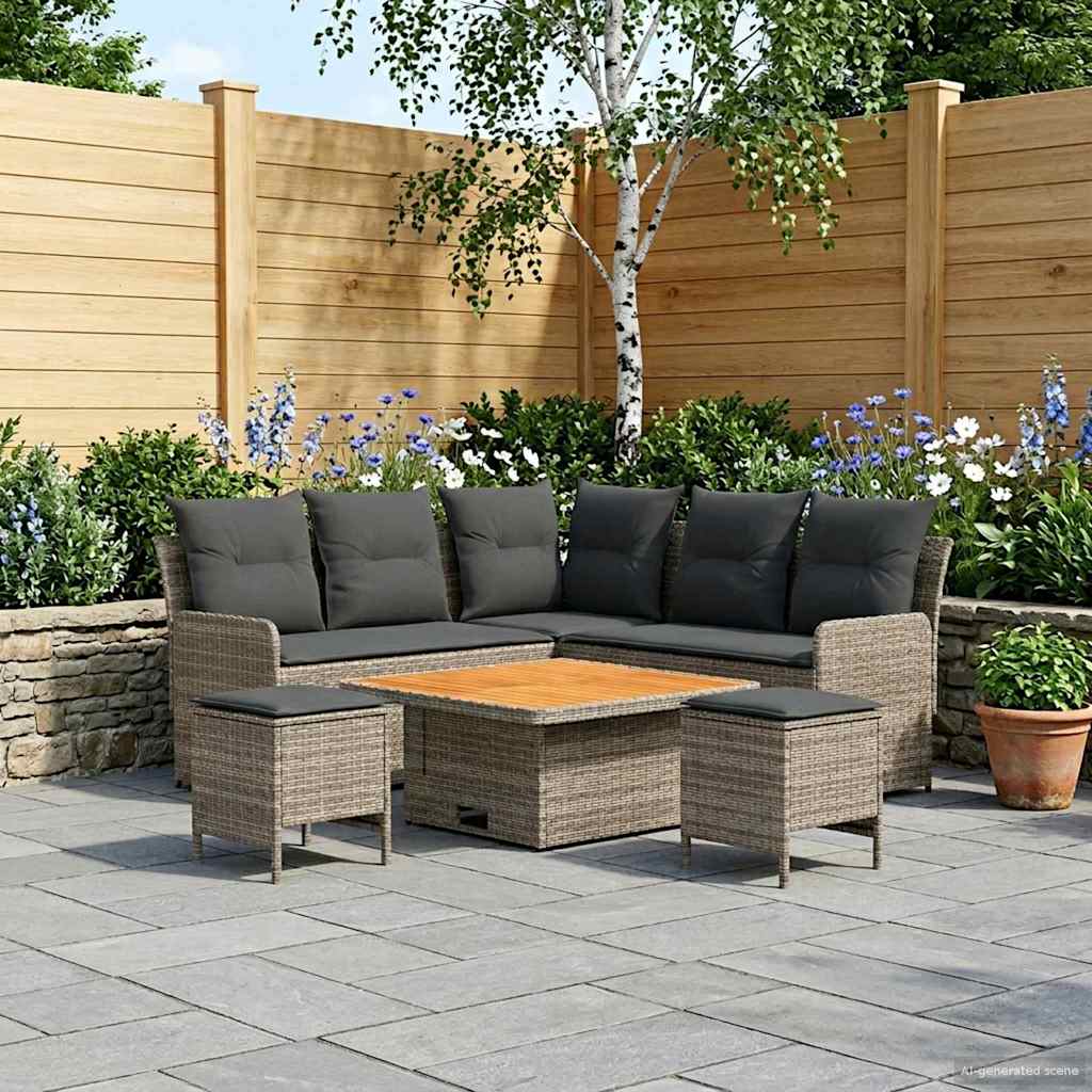 Ensembles de meubles 6 pcs Gris et Gris foncé Rotin PE