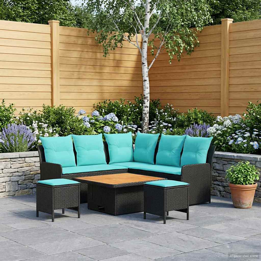 Ensembles de meubles 6 pcs Noir et turquoise Rotin PE - XIOS