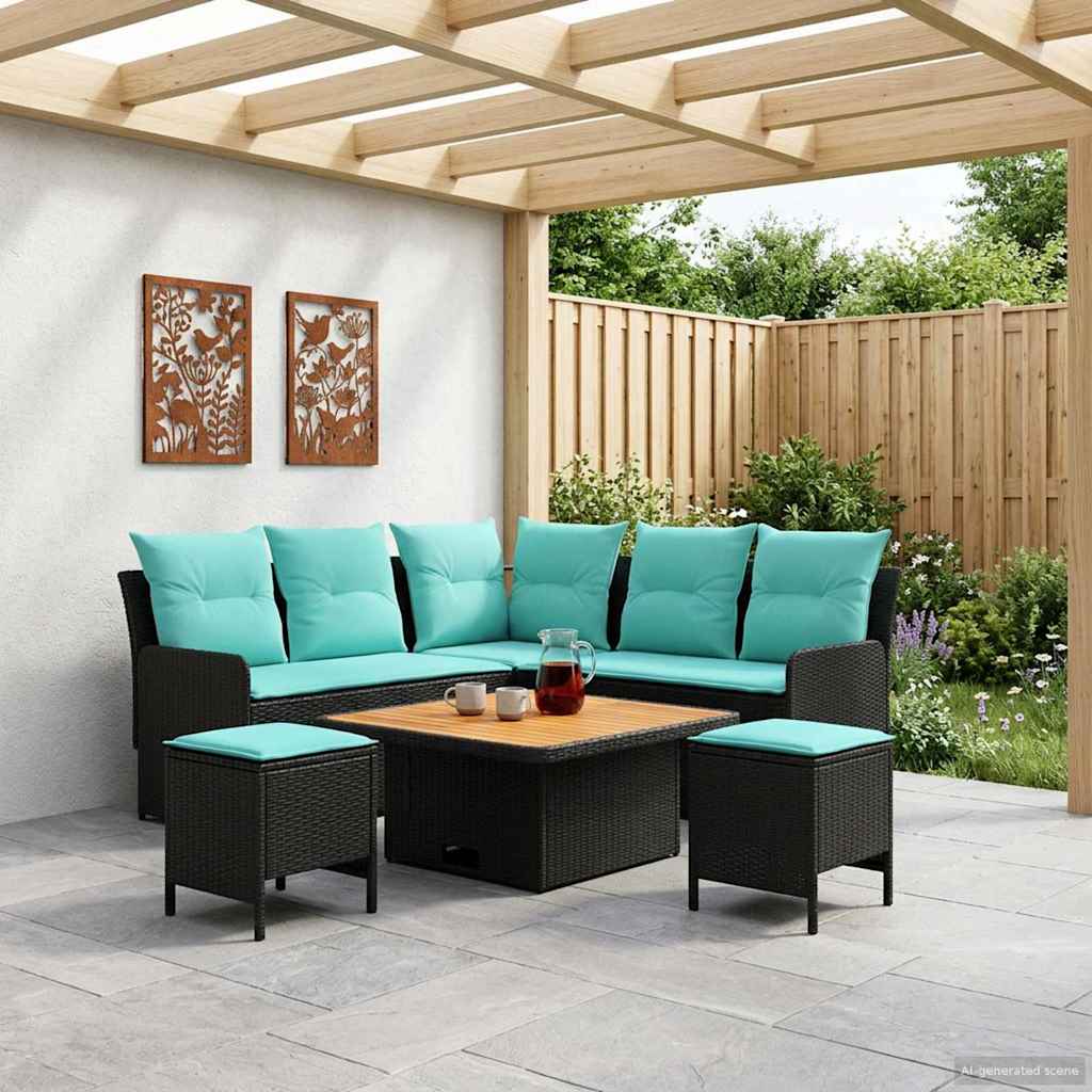 Ensembles de meubles 6 pcs Noir et turquoise Rotin PE - XIOS
