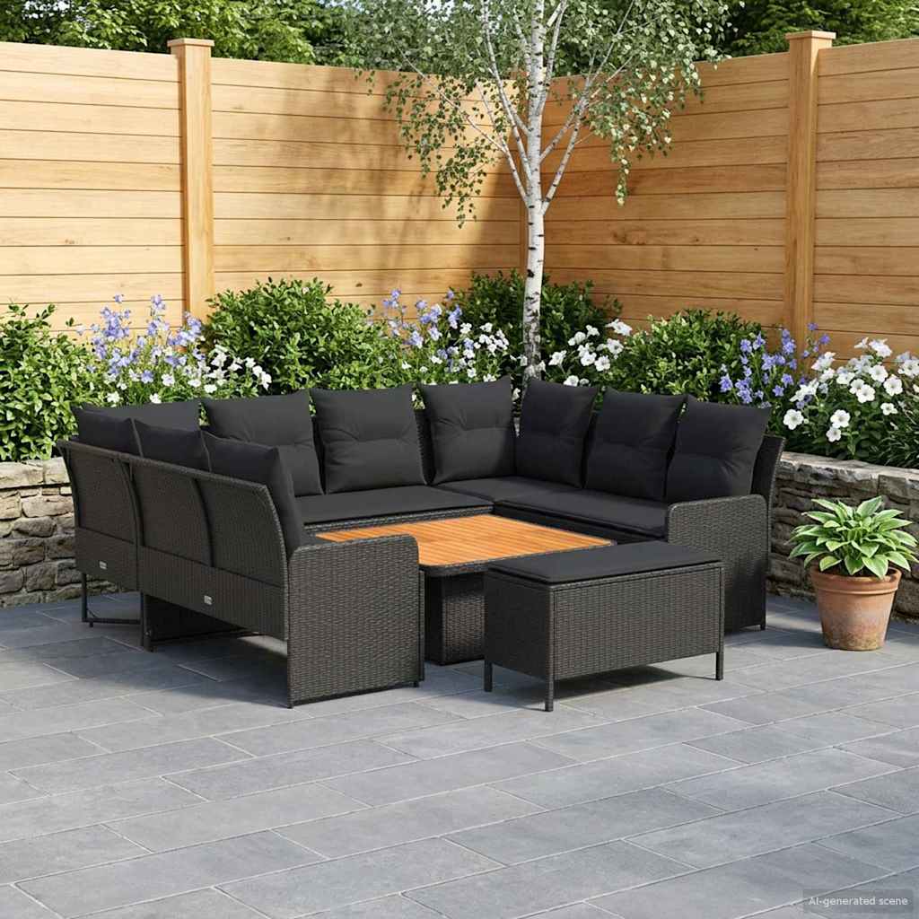 Ensembles de meubles avec oreiller 7 pcs Noir Rotin PE - XIOS