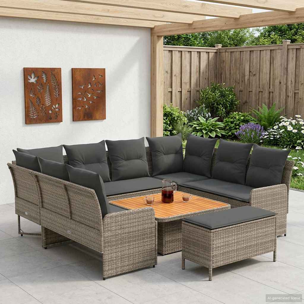 Ensembles de meubles 7 pcs Gris et Gris foncé Rotin PE - XIOS