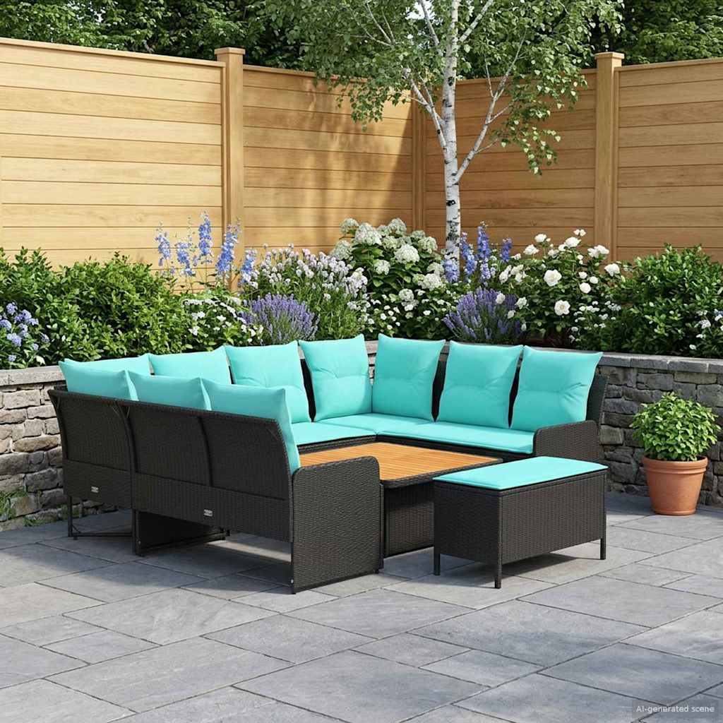 Ensembles de meubles 7 pcs Noir et turquoise Rotin PE - XIOS