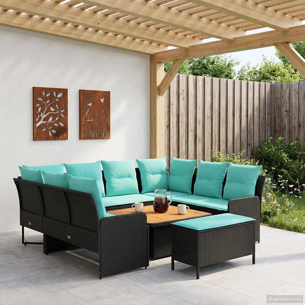 Ensembles de meubles 7 pcs Noir et turquoise Rotin PE - XIOS