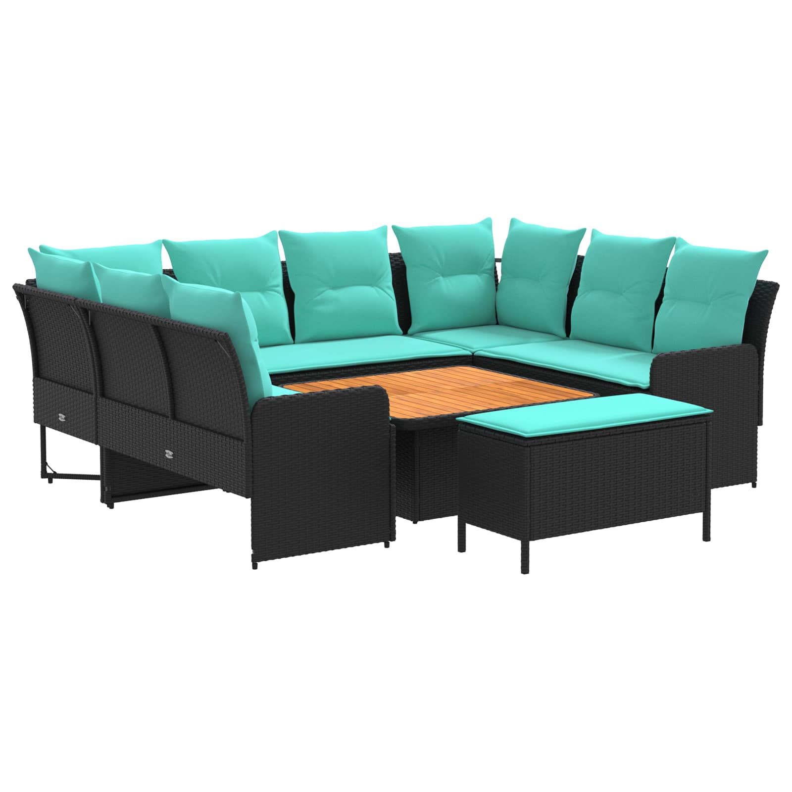 Ensembles de meubles 7 pcs Noir et turquoise Rotin PE - XIOS
