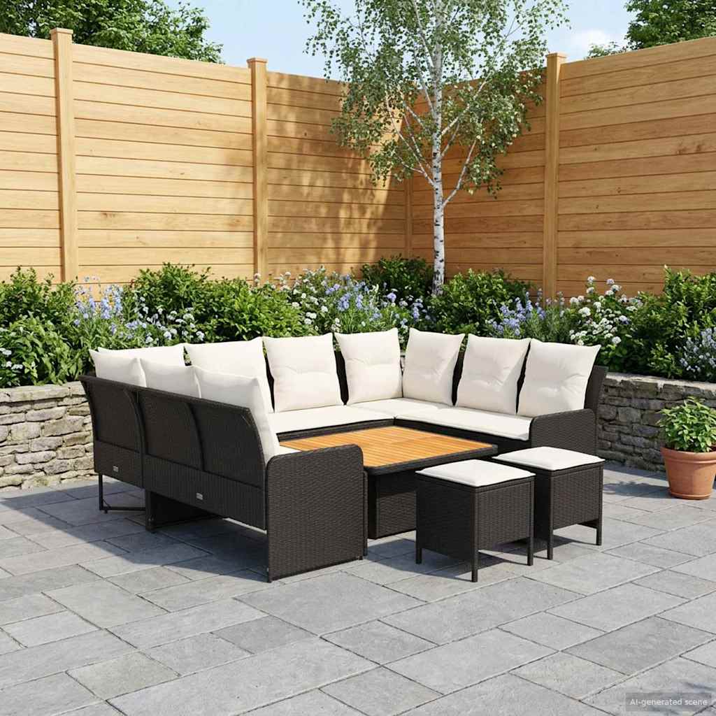 Ensembles de meubles avec oreiller 8 pcs Noir et Crème Rotin PE - XIOS