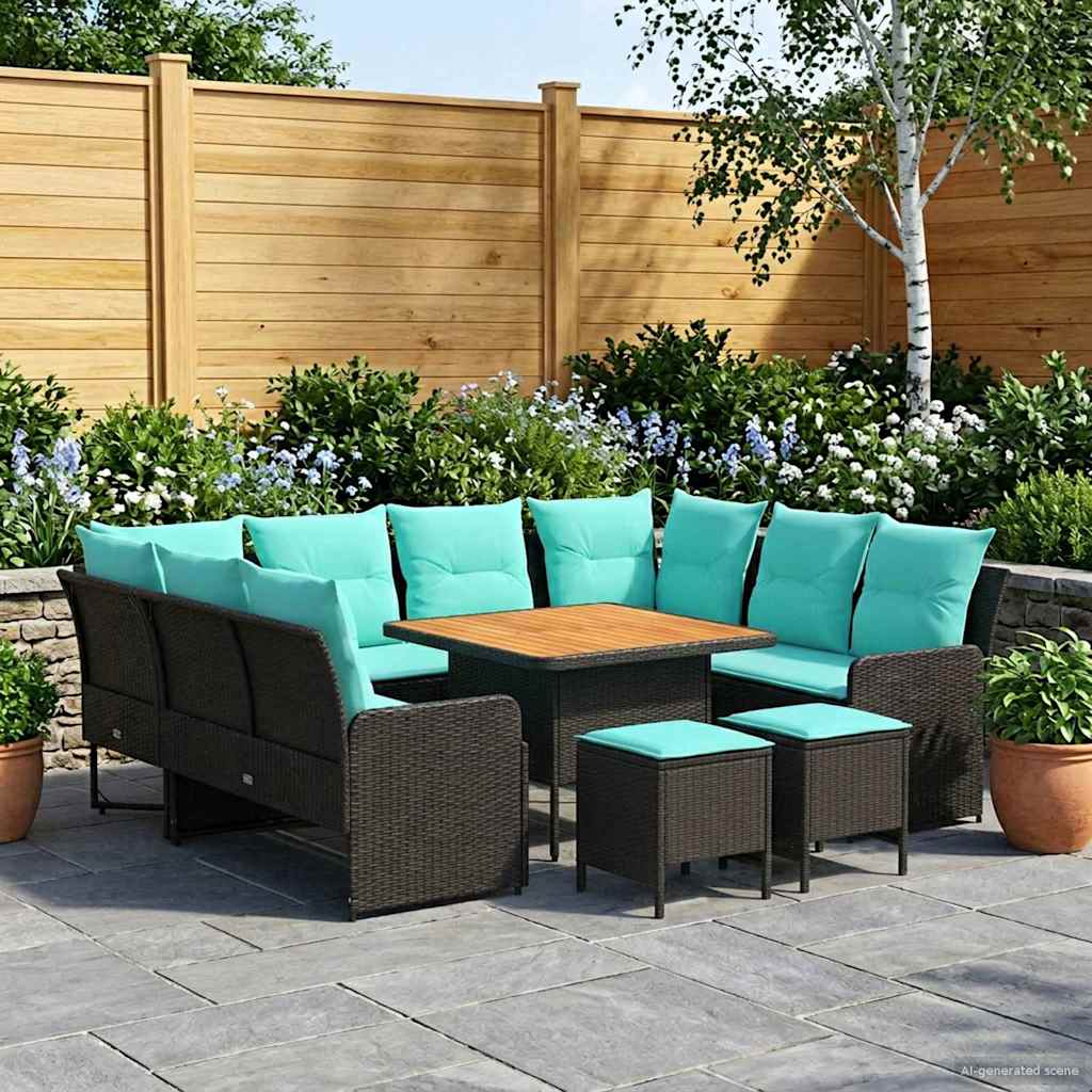 Ensembles de meubles 8 pcs Noir et turquoise Rotin PE - XIOS