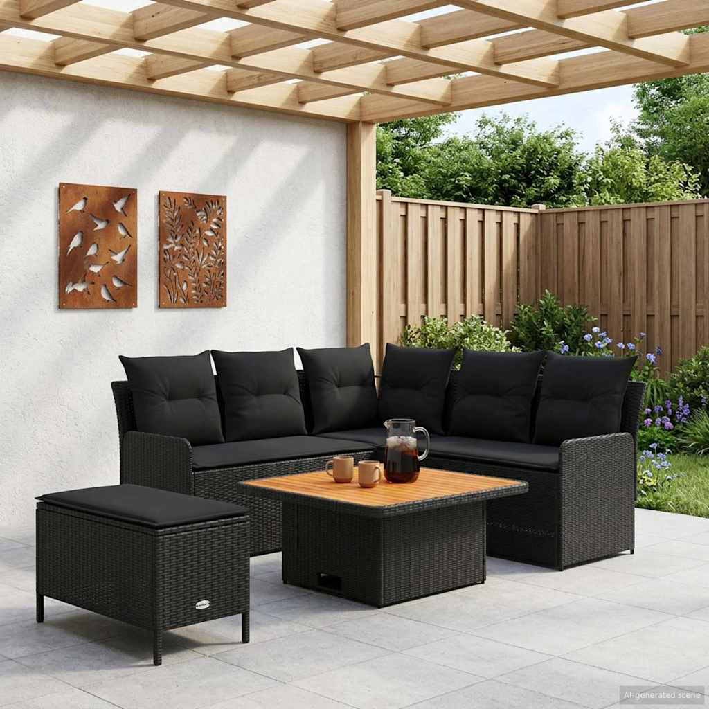 Ensembles de meubles avec oreiller 5 pcs Noir Rotin PE - XIOS
