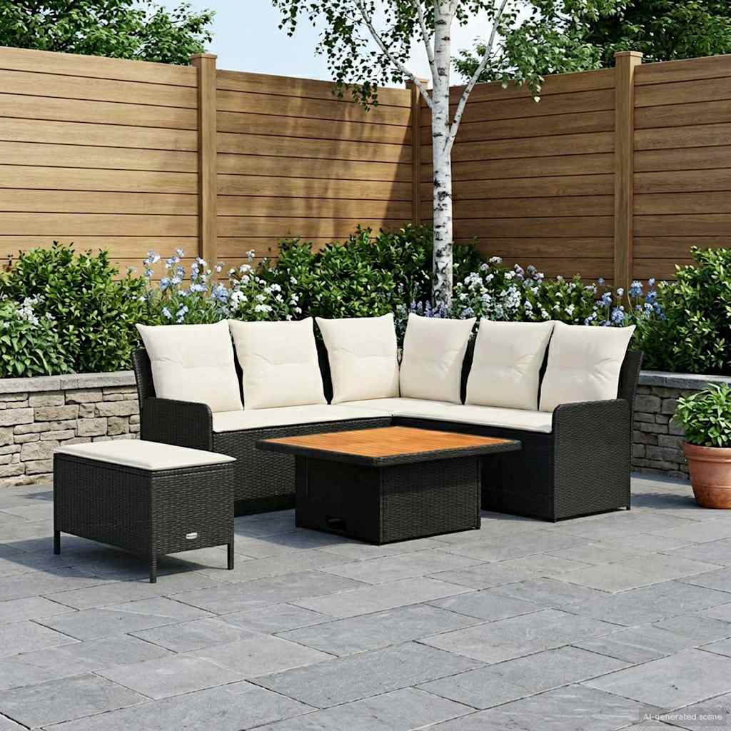 Ensembles de meubles avec oreiller 5 pcs Noir et Crème Rotin PE - XIOS