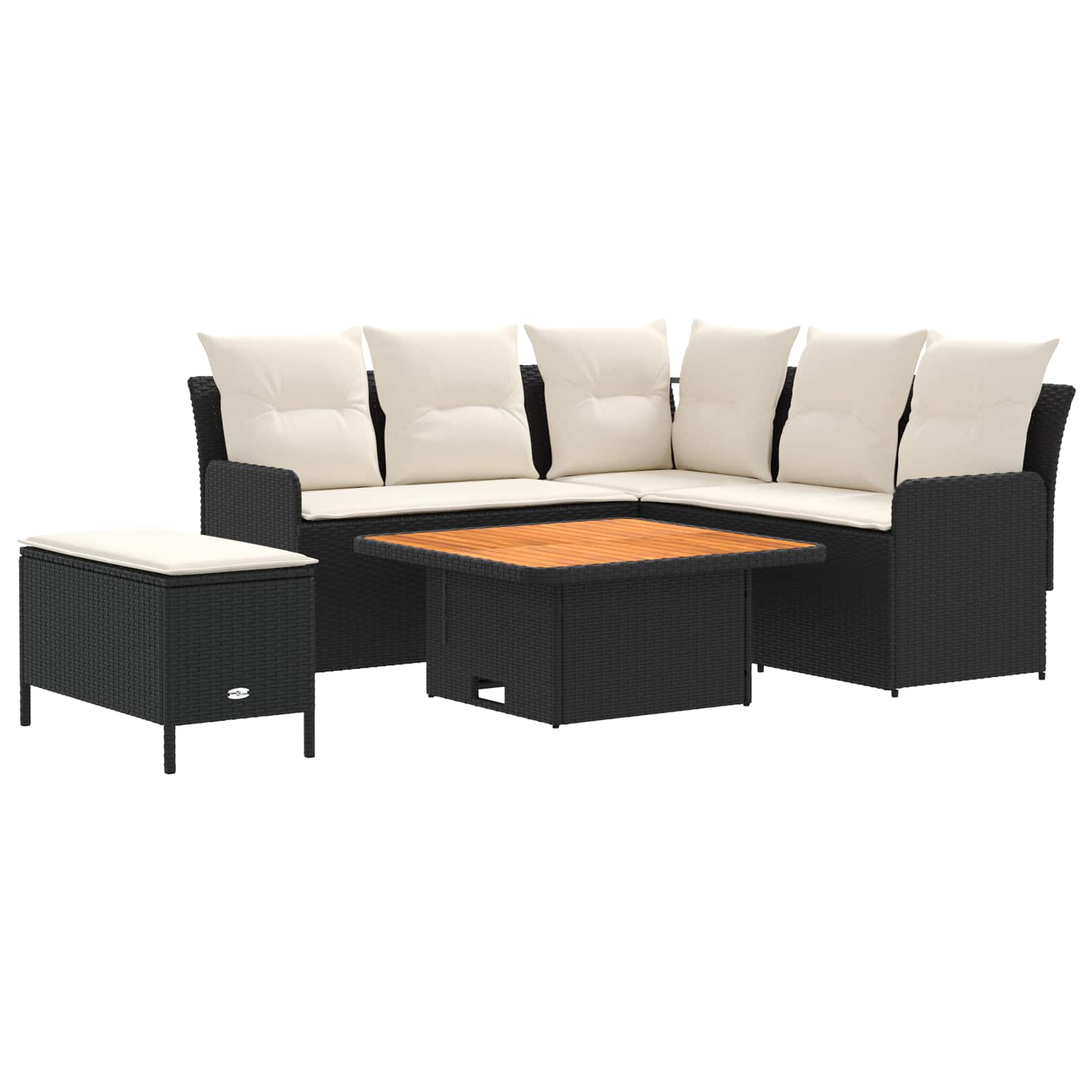 Ensembles de meubles avec oreiller 5 pcs Noir et Crème Rotin PE - XIOS