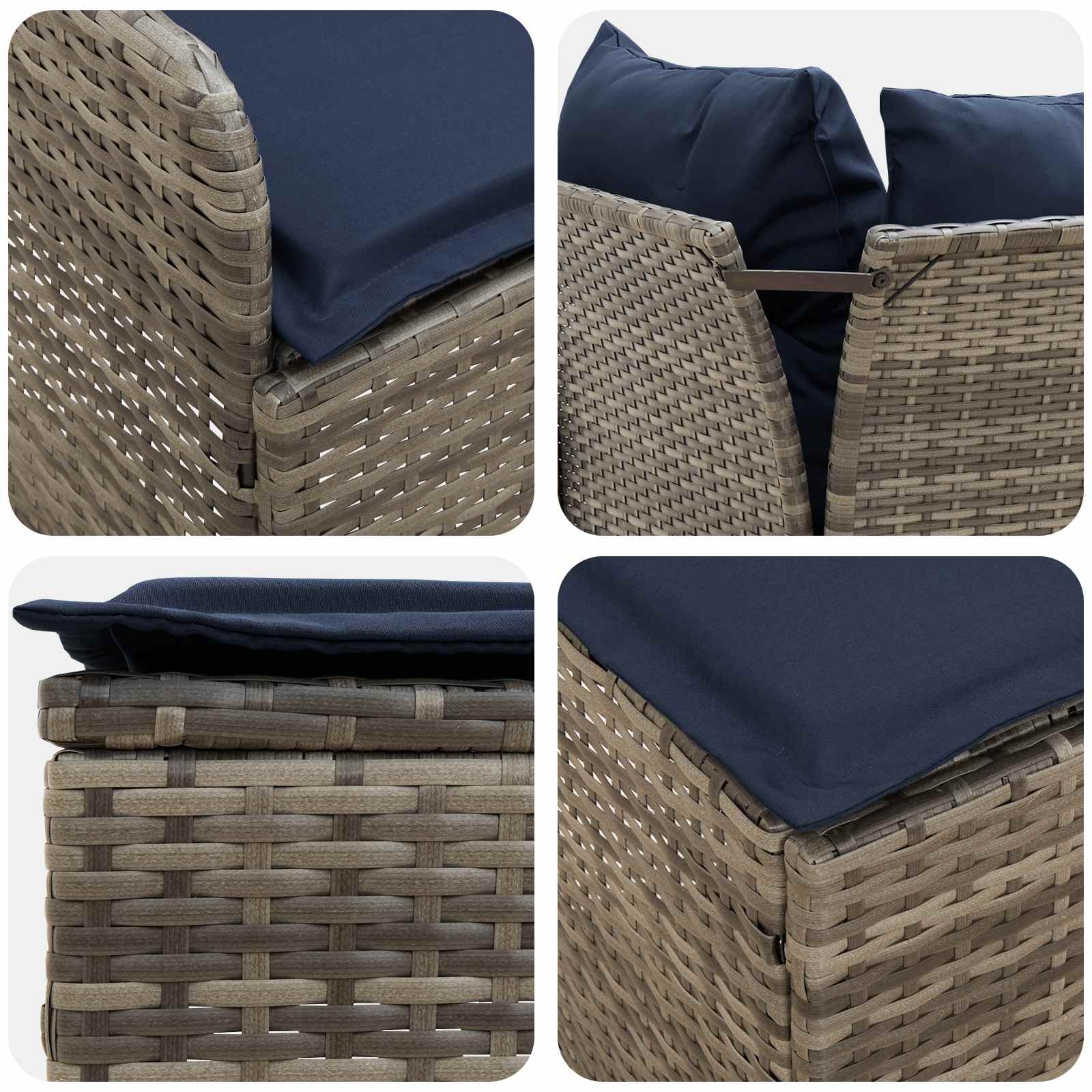 Ensembles de meubles 5 pcs Gris et bleu marine Rotin PE - XIOS