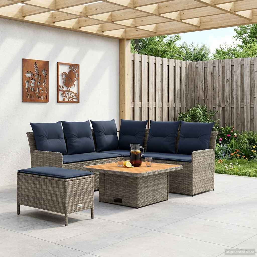 Ensembles de meubles 5 pcs Gris et bleu marine Rotin PE - XIOS
