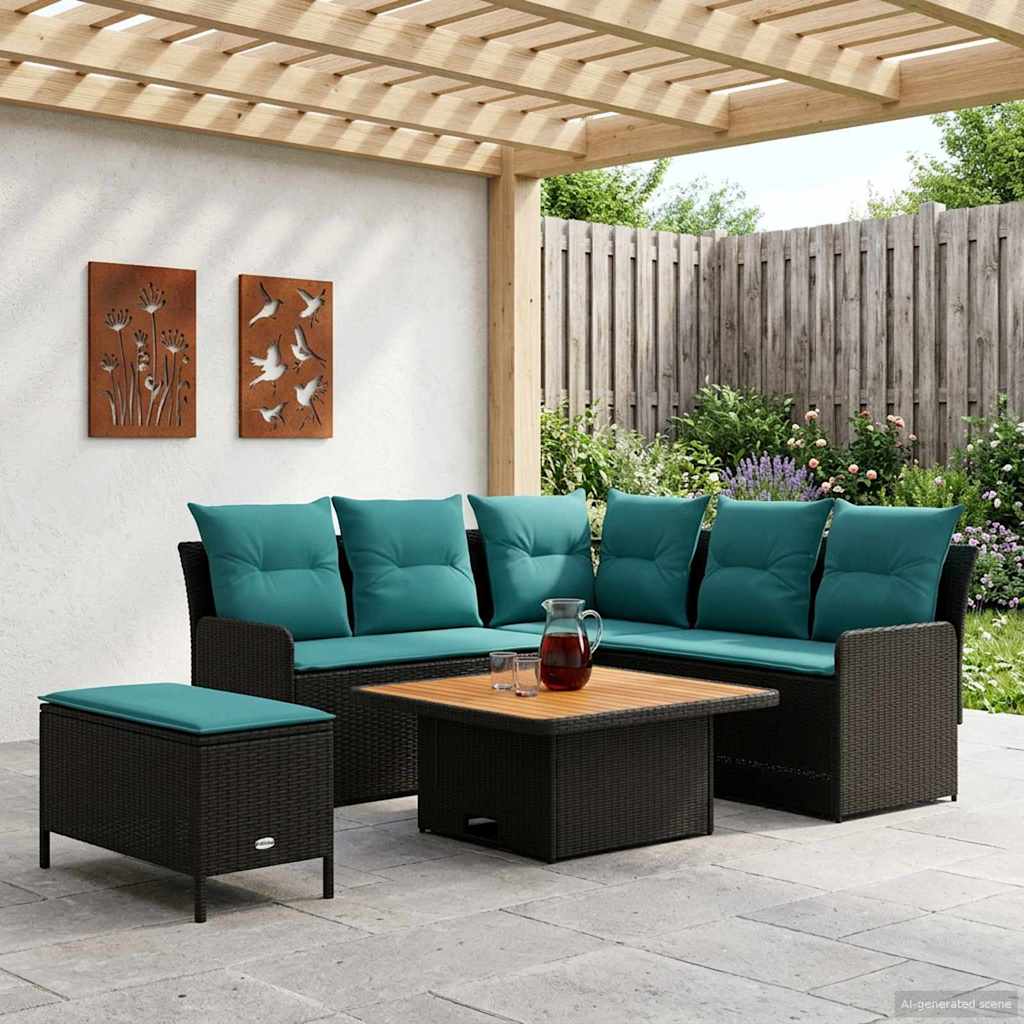 Ensembles de meubles 5 pcs Noir et turquoise Rotin PE - XIOS