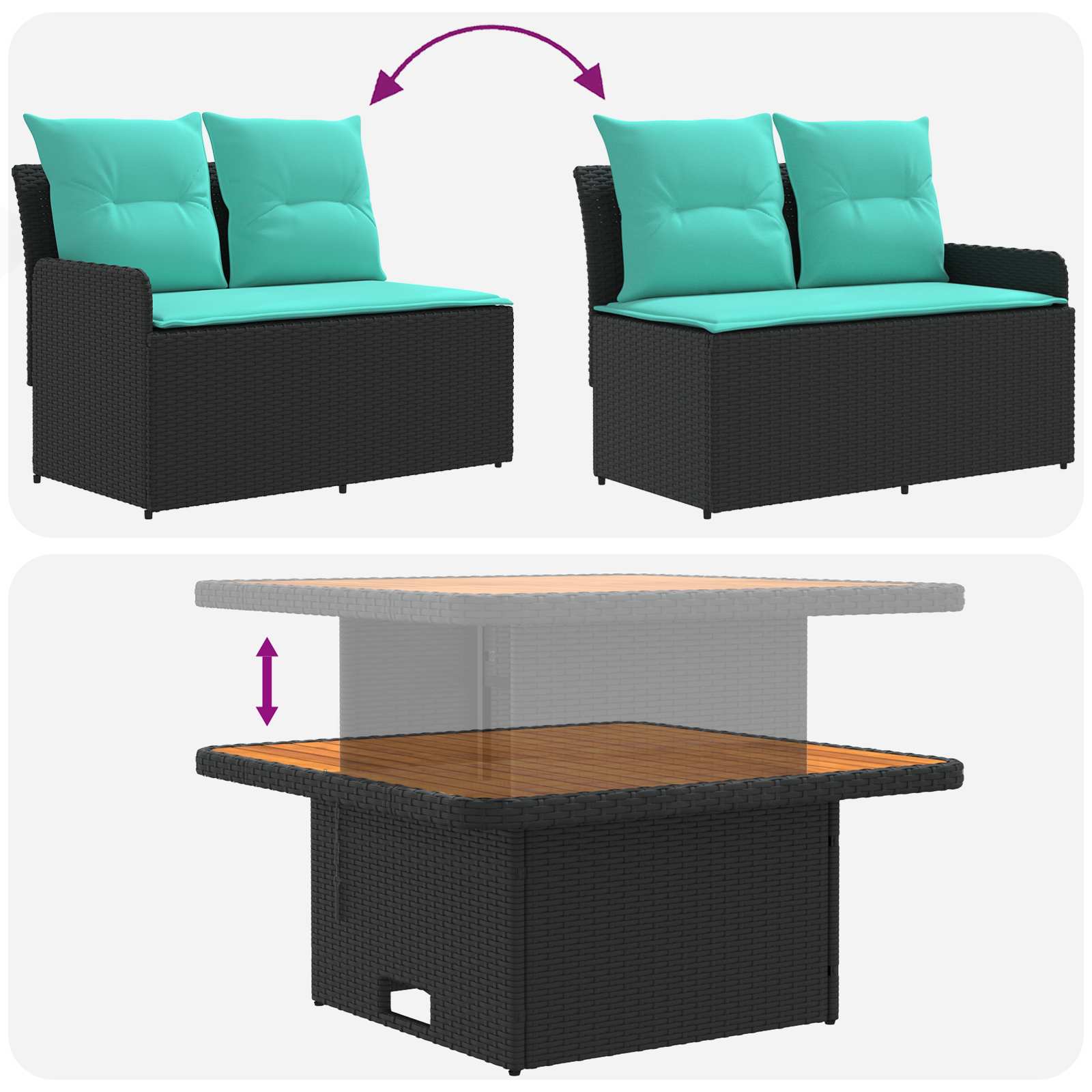 Ensembles de meubles 5 pcs Noir et turquoise Rotin PE - XIOS