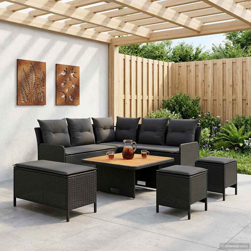 Ensembles de meubles avec oreiller 7 pcs Noir Rotin PE - XIOS
