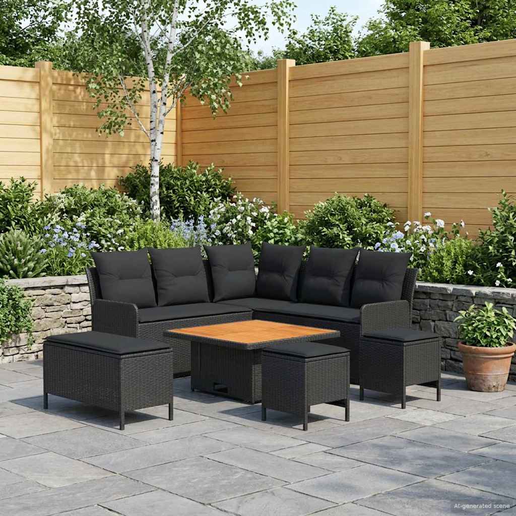 Ensembles de meubles avec oreiller 7 pcs Noir Rotin PE - XIOS