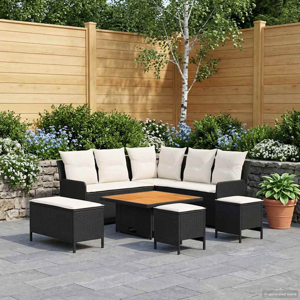 Ensembles de meubles avec oreiller 7 pcs Noir et Crème Rotin PE - XIOS