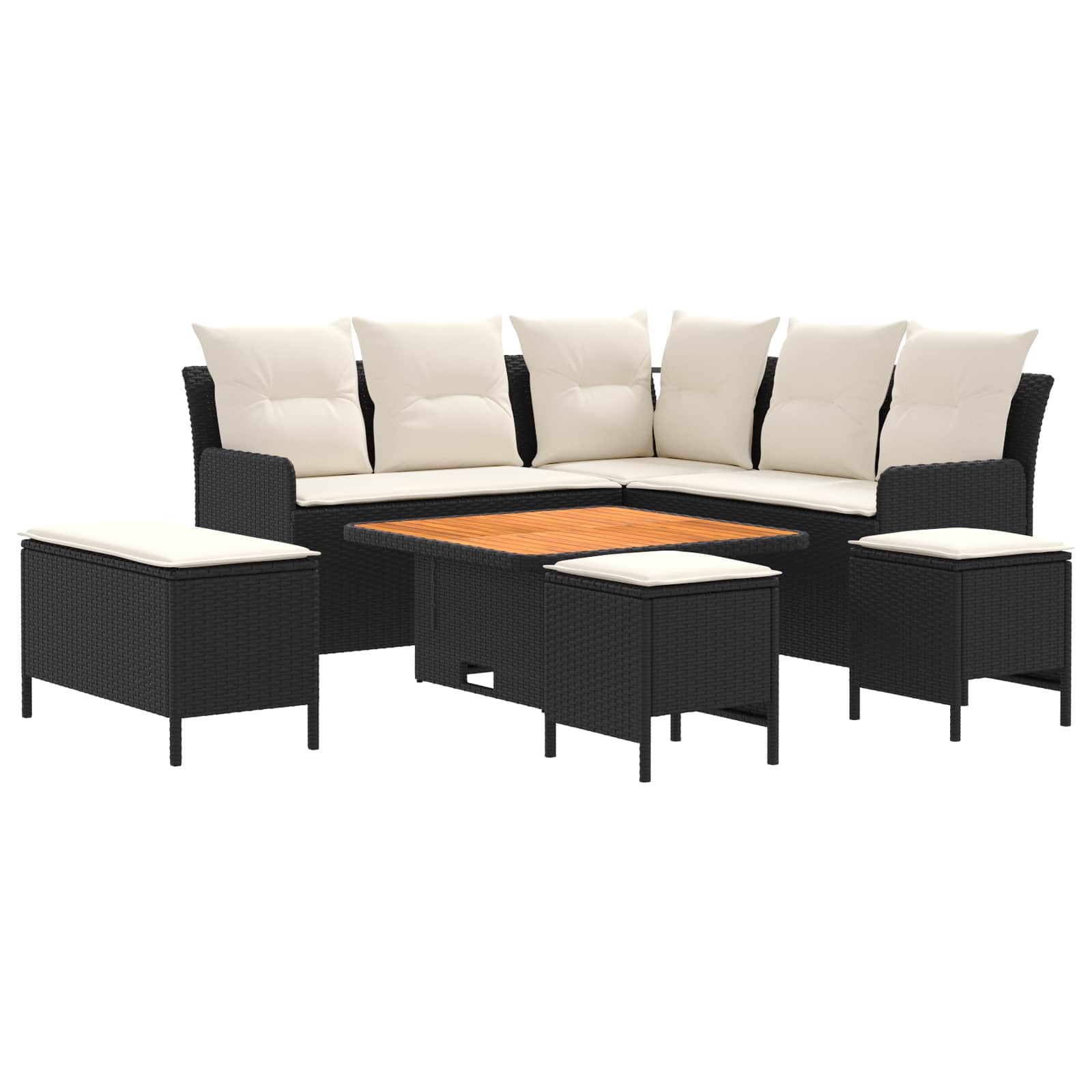 Ensembles de meubles avec oreiller 7 pcs Noir et Crème Rotin PE - XIOS