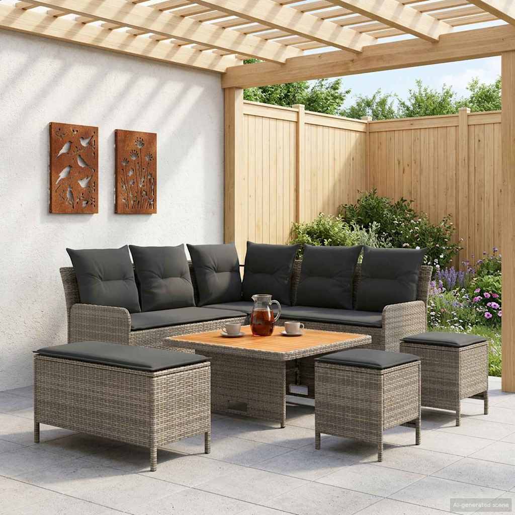 Ensembles de meubles 7 pcs Gris et Gris foncé Rotin PE - XIOS