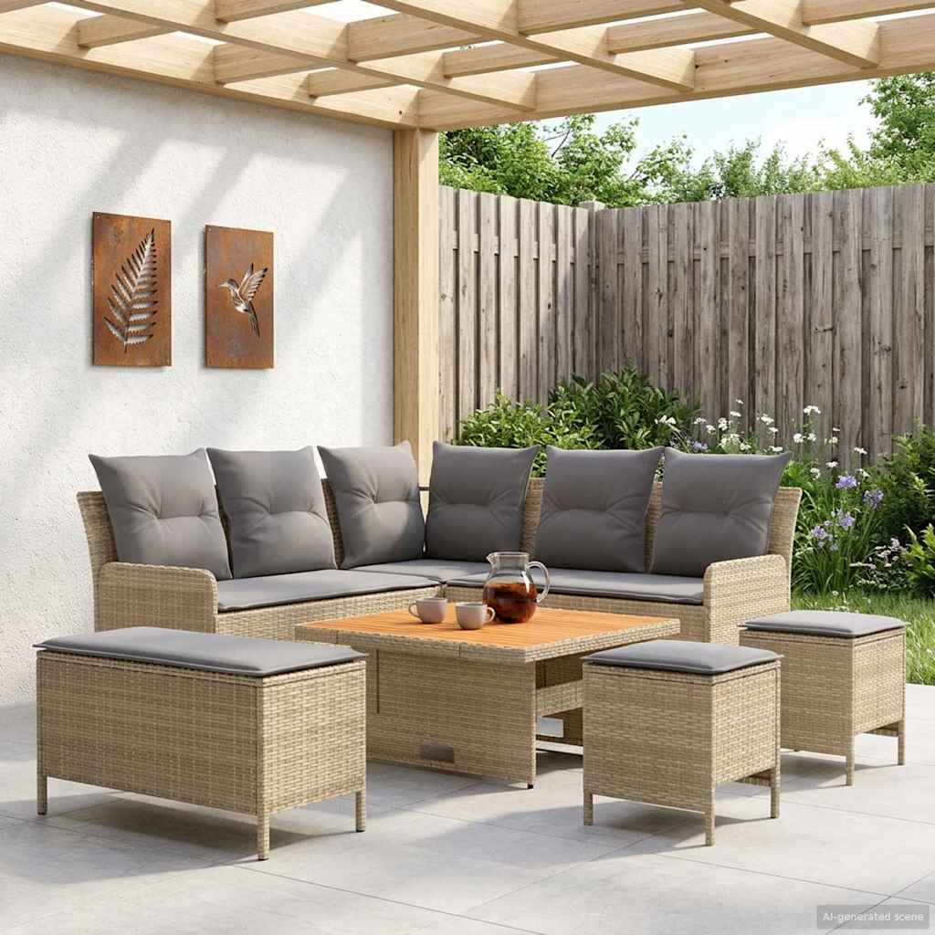 Ensembles de meubles 7 pcs Beige et Gris clair Rotin PE
