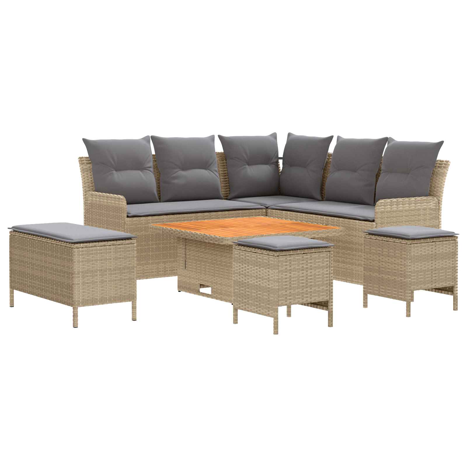 Ensembles de meubles 7 pcs Beige et Gris clair Rotin PE