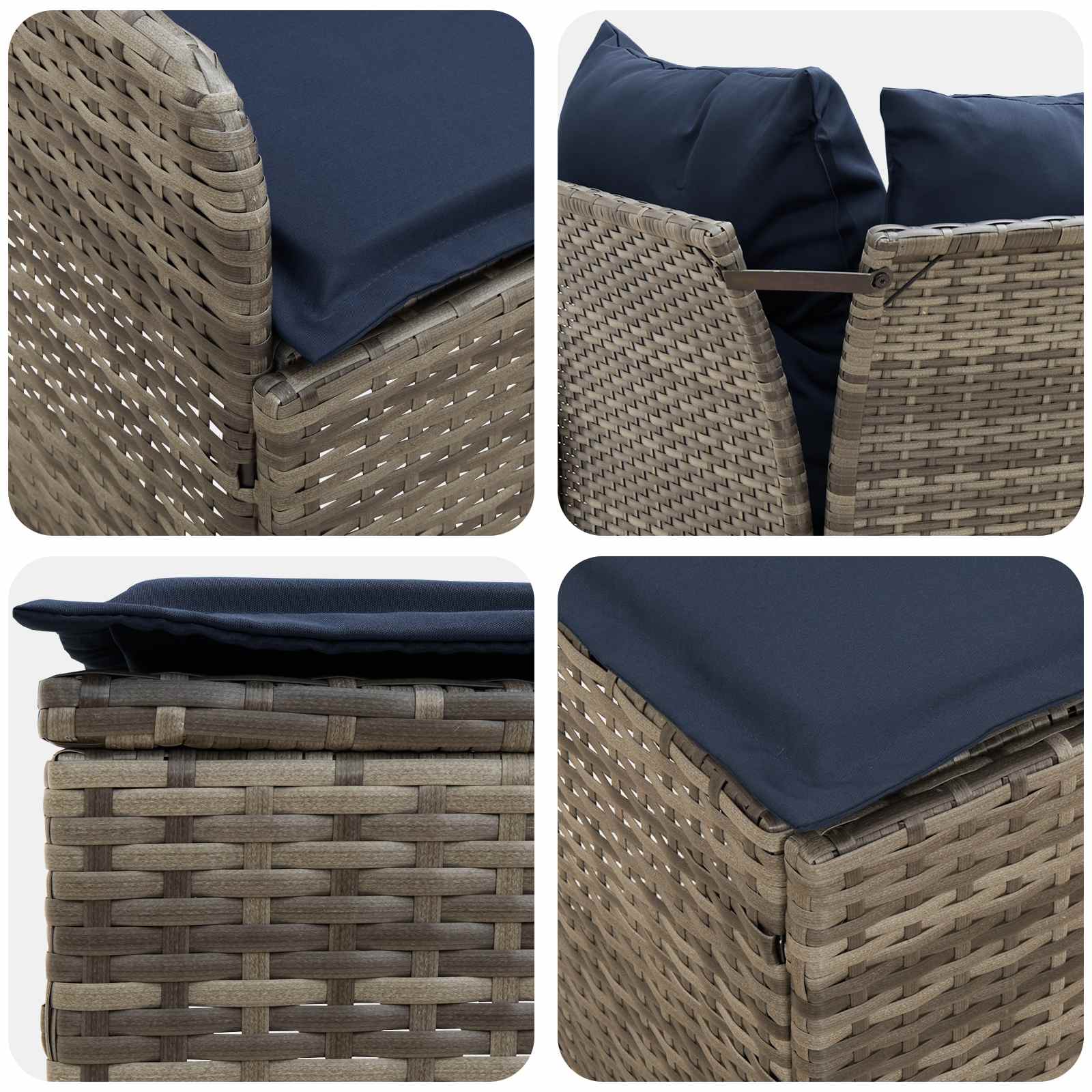 Ensembles de meubles 7 pcs Gris et bleu marine Rotin PE - XIOS