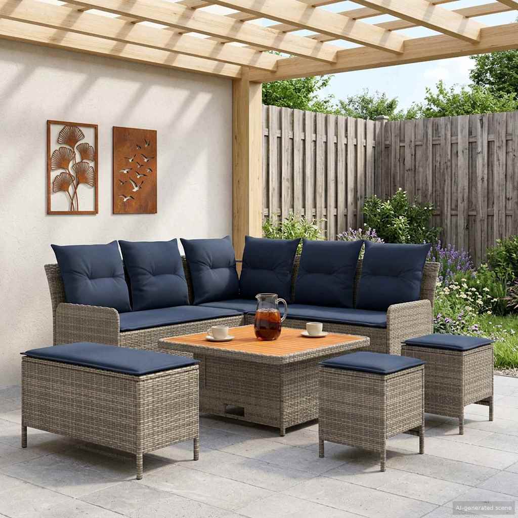 Ensembles de meubles 7 pcs Gris et bleu marine Rotin PE - XIOS