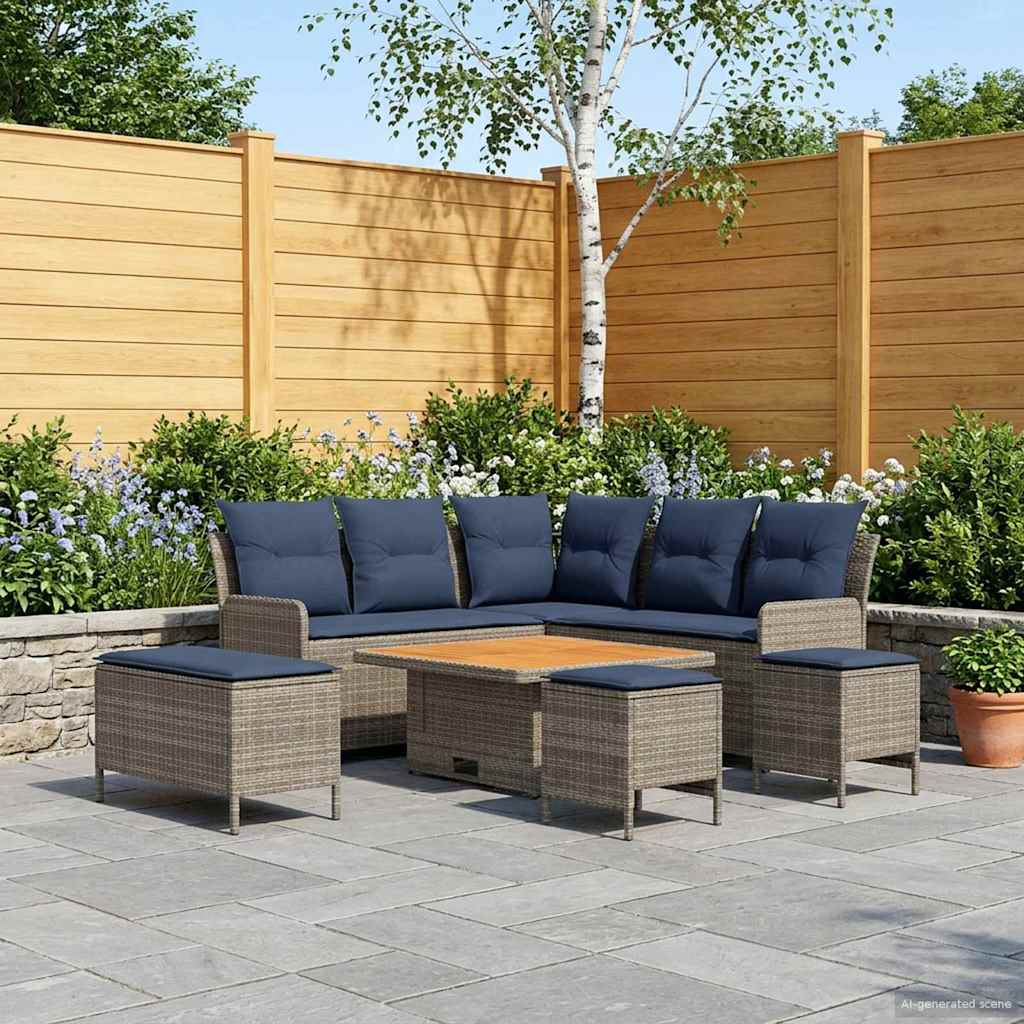 Ensembles de meubles 7 pcs Gris et bleu marine Rotin PE - XIOS
