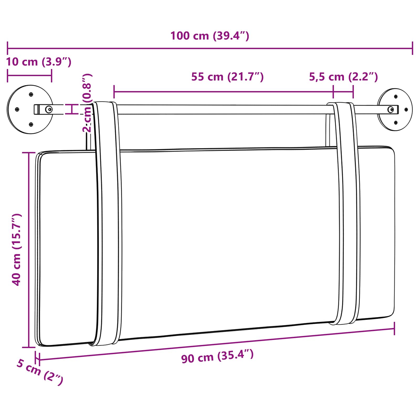Tête de lit suspendue Uni Vert foncé 100 x 55 x 5 cm tissu - XIOS