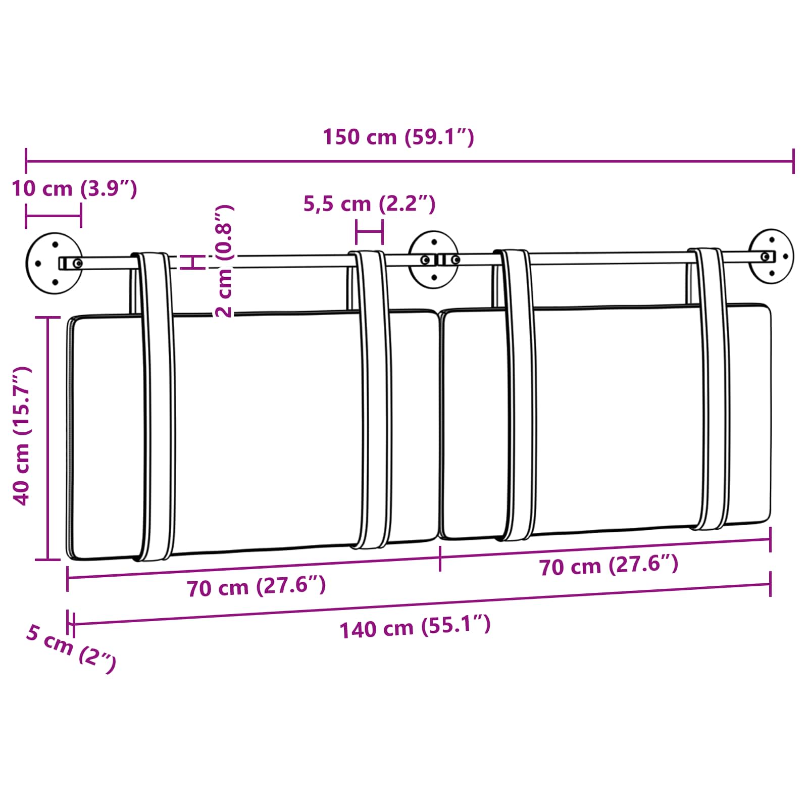 Tête de lit suspendue Rose Tissu