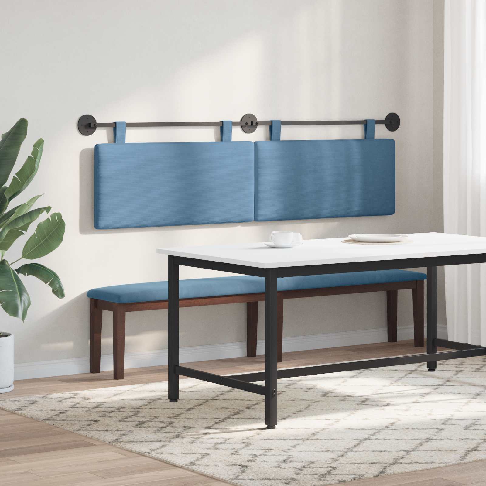 Tête de lit suspendue Bleu Tissu en velours côtelé - XIOS
