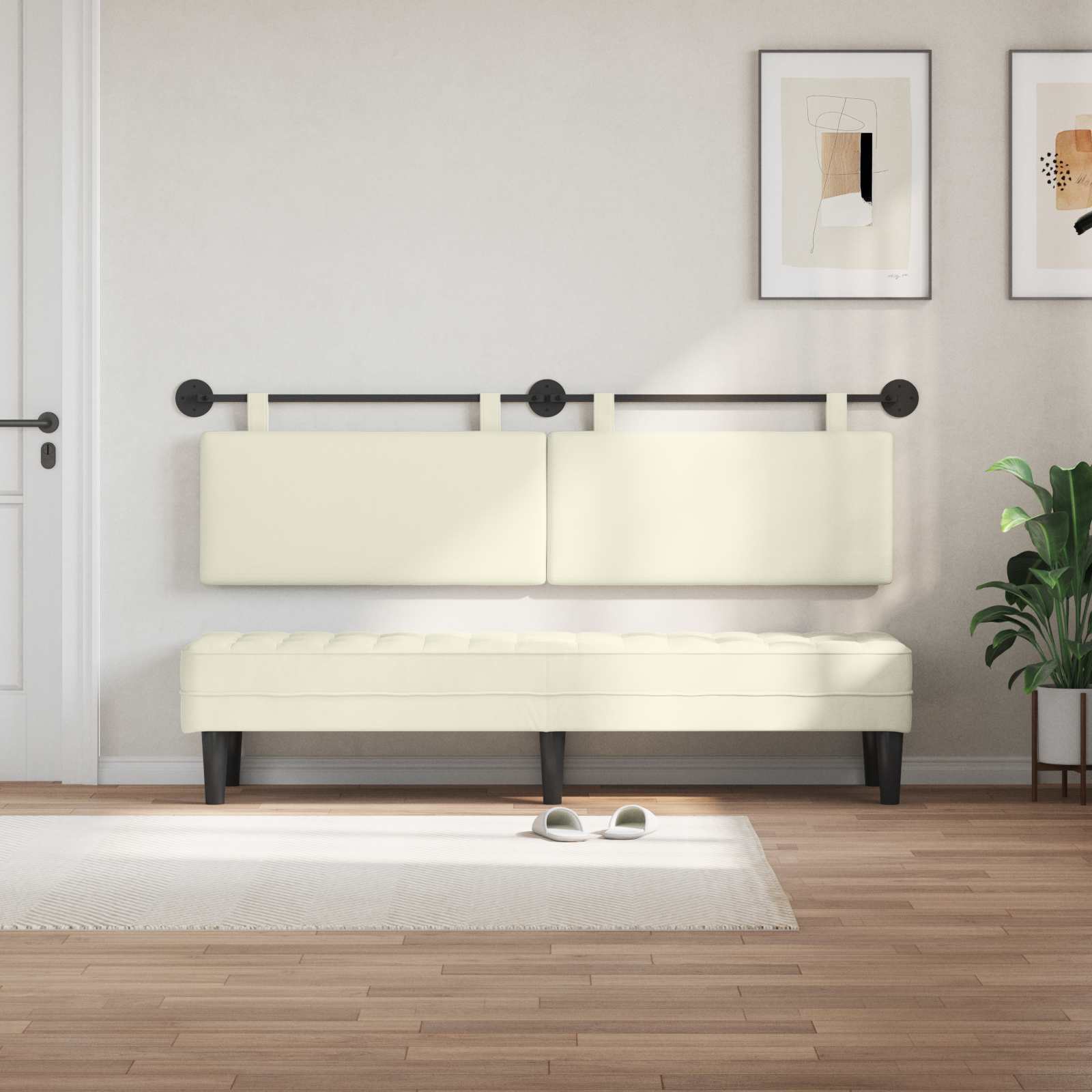 Tête de lit suspendue Crème Tissu en velours côtelé - XIOS