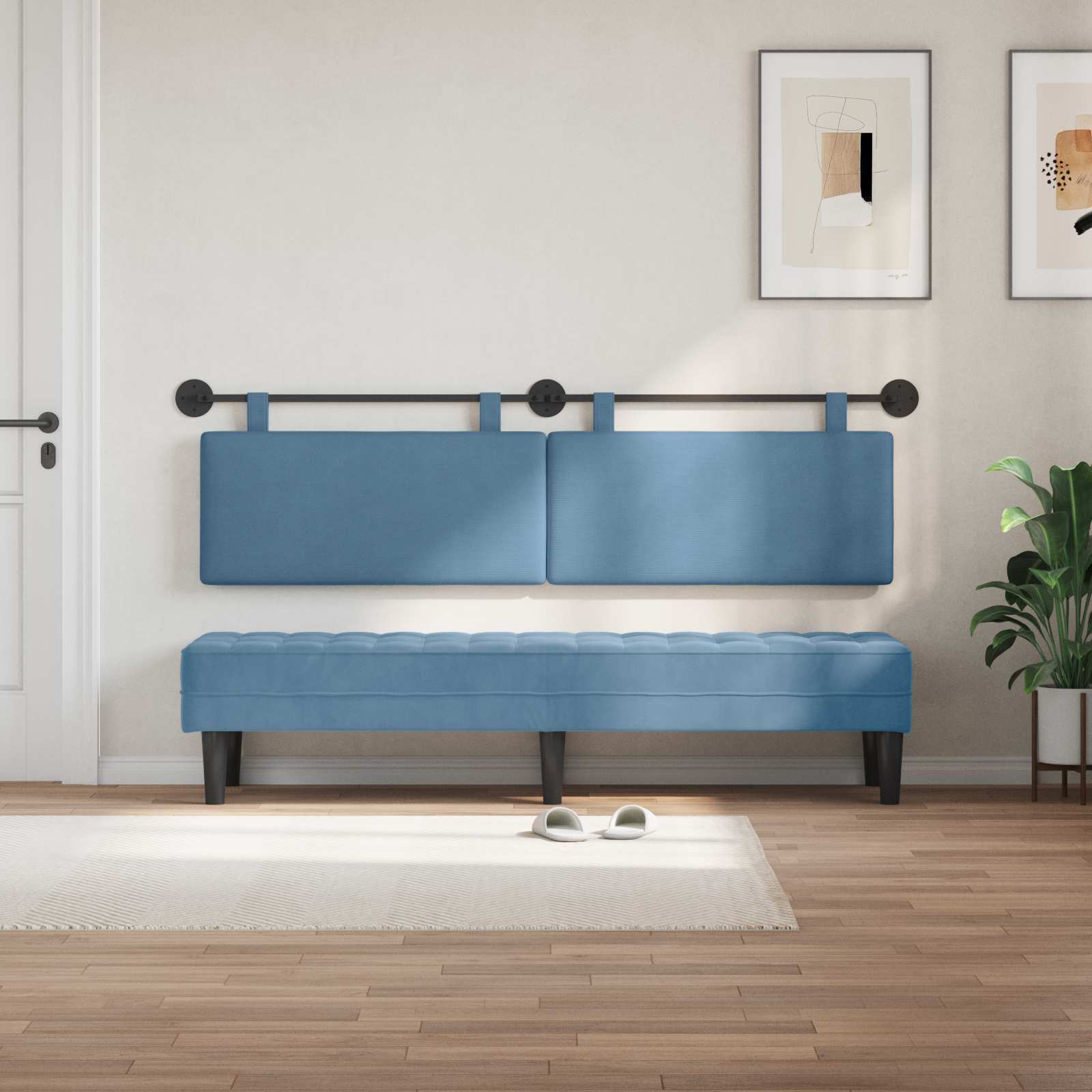 Tête de lit suspendue Bleu Tissu en velours côtelé - XIOS
