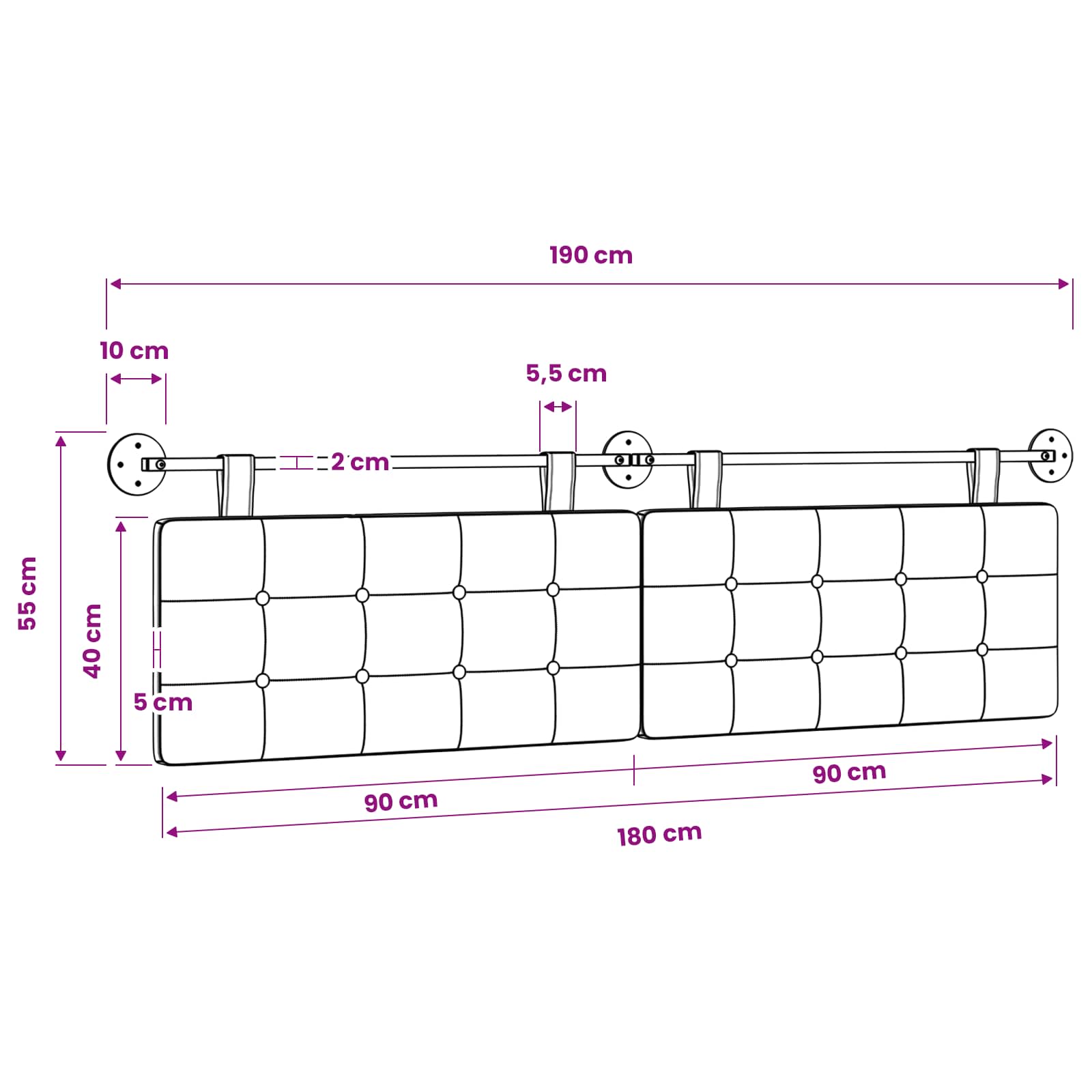 Tête de lit suspendue Blanc Tissu - XIOS