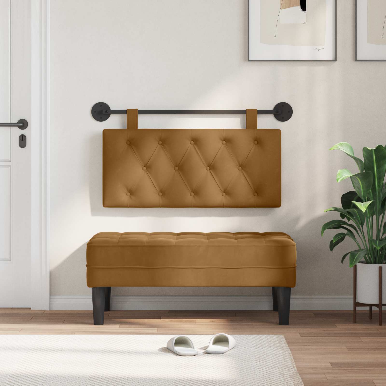 Tête de lit suspendue Marron 90 x 55 x 7 cm Velours - XIOS