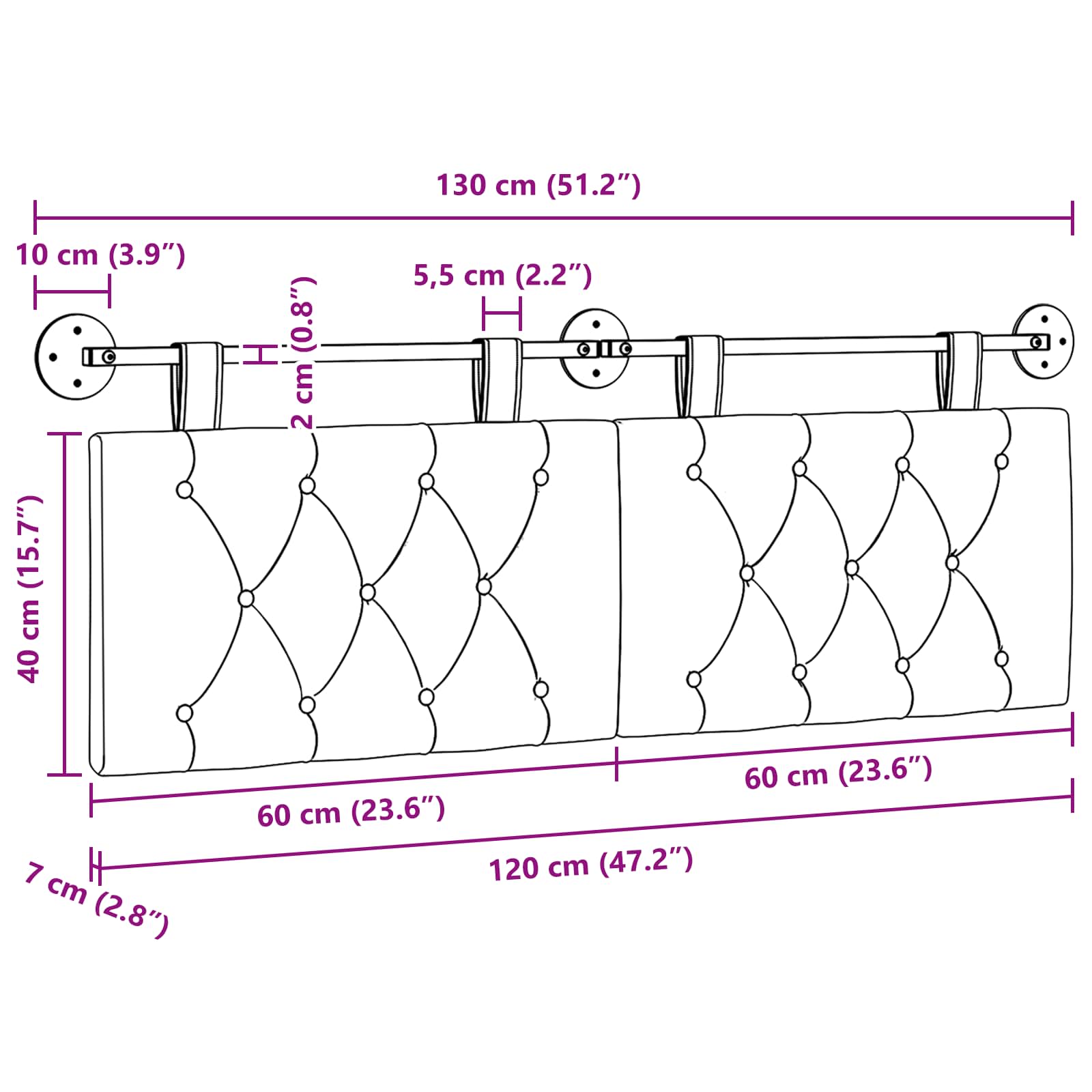 Tête de lit suspendue Gris foncé Tissu - XIOS