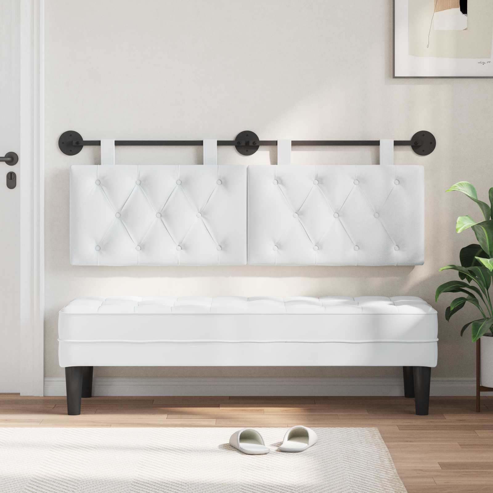 Tête de lit suspendue Montage mural Blanc 150 x 55 x 7 cm tissu - XIOS