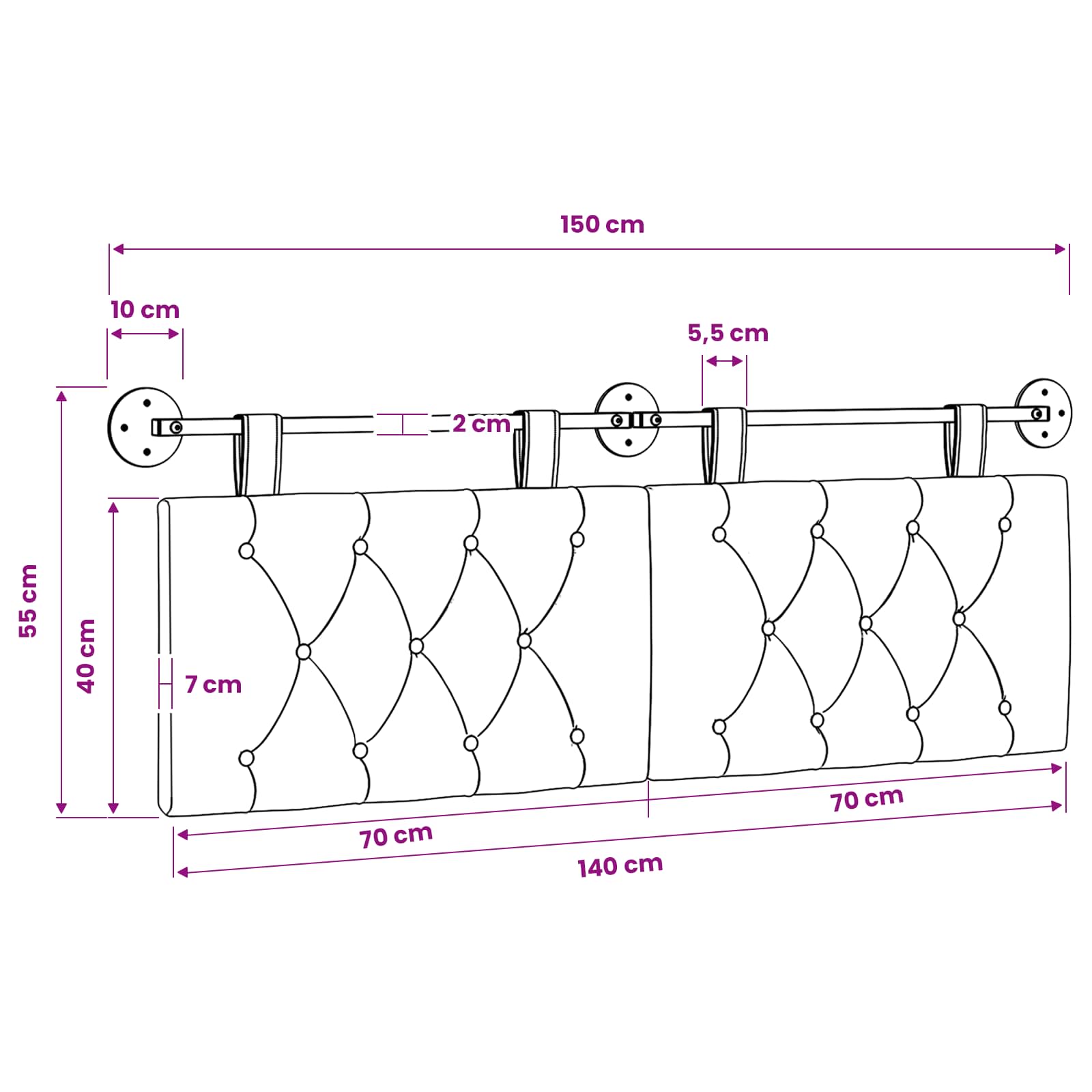 Tête de lit suspendue Rose Tissu - XIOS