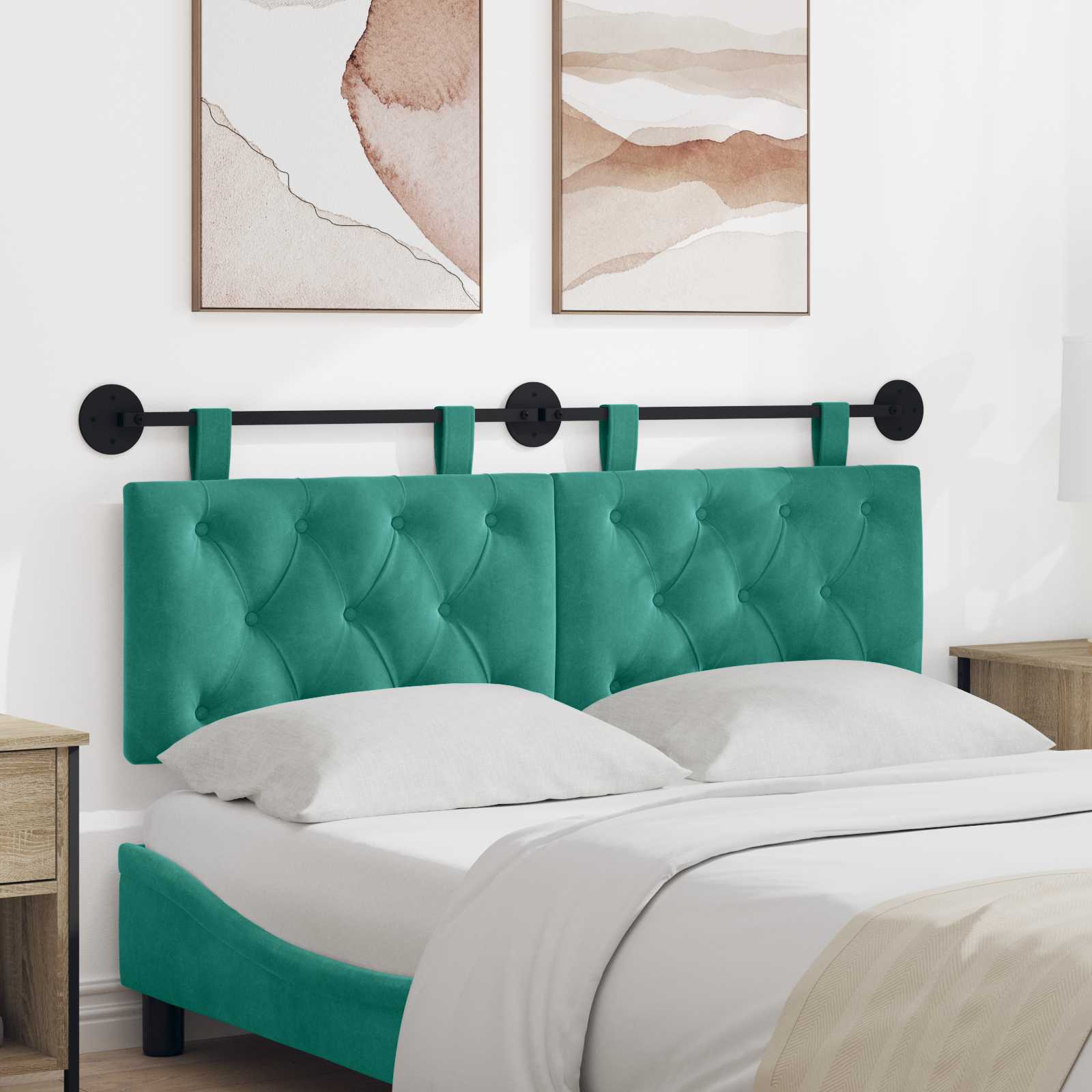 Tête de lit suspendue Avec lumière LED Turquoise Velours - XIOS