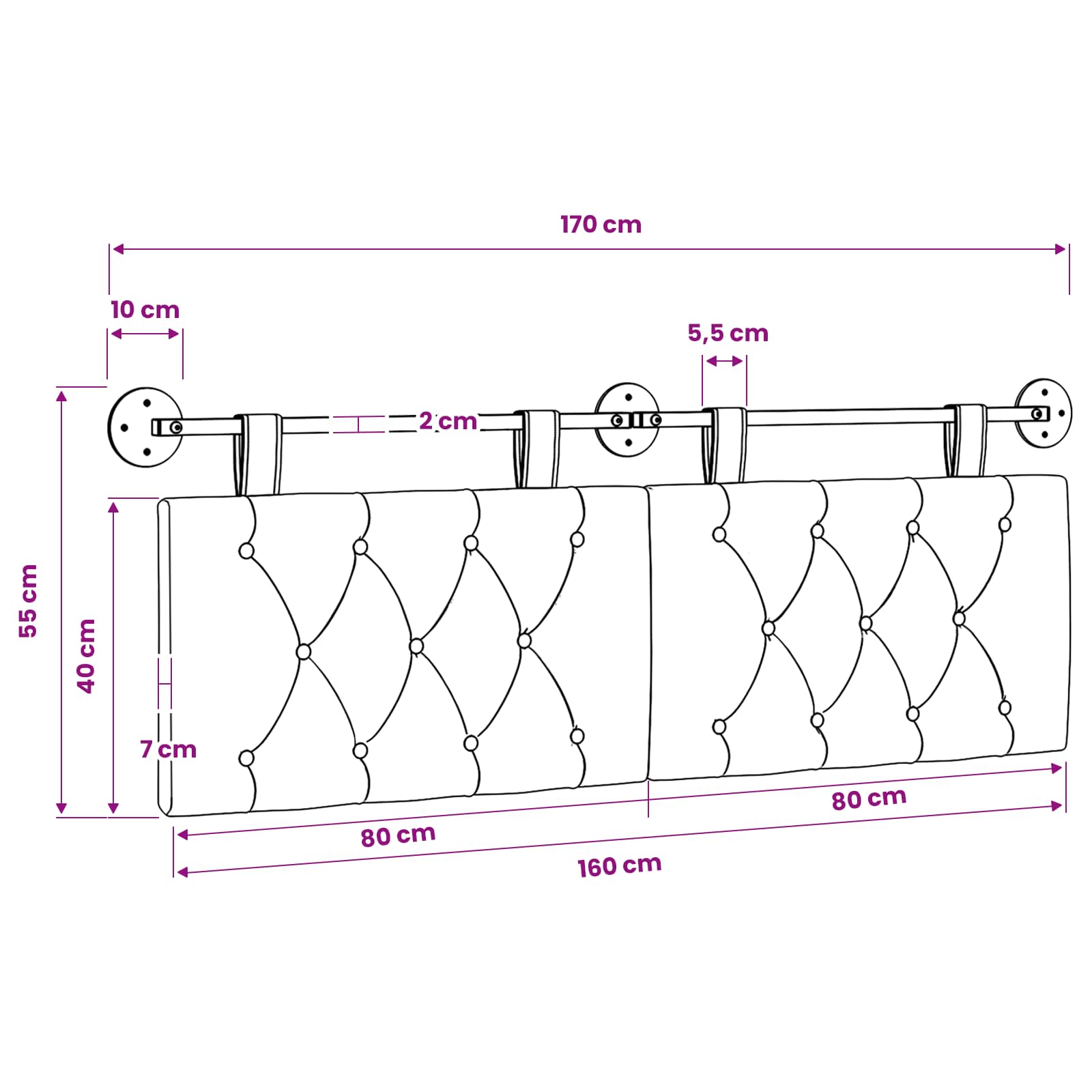 Tête de lit suspendue Taupe Tissu - XIOS
