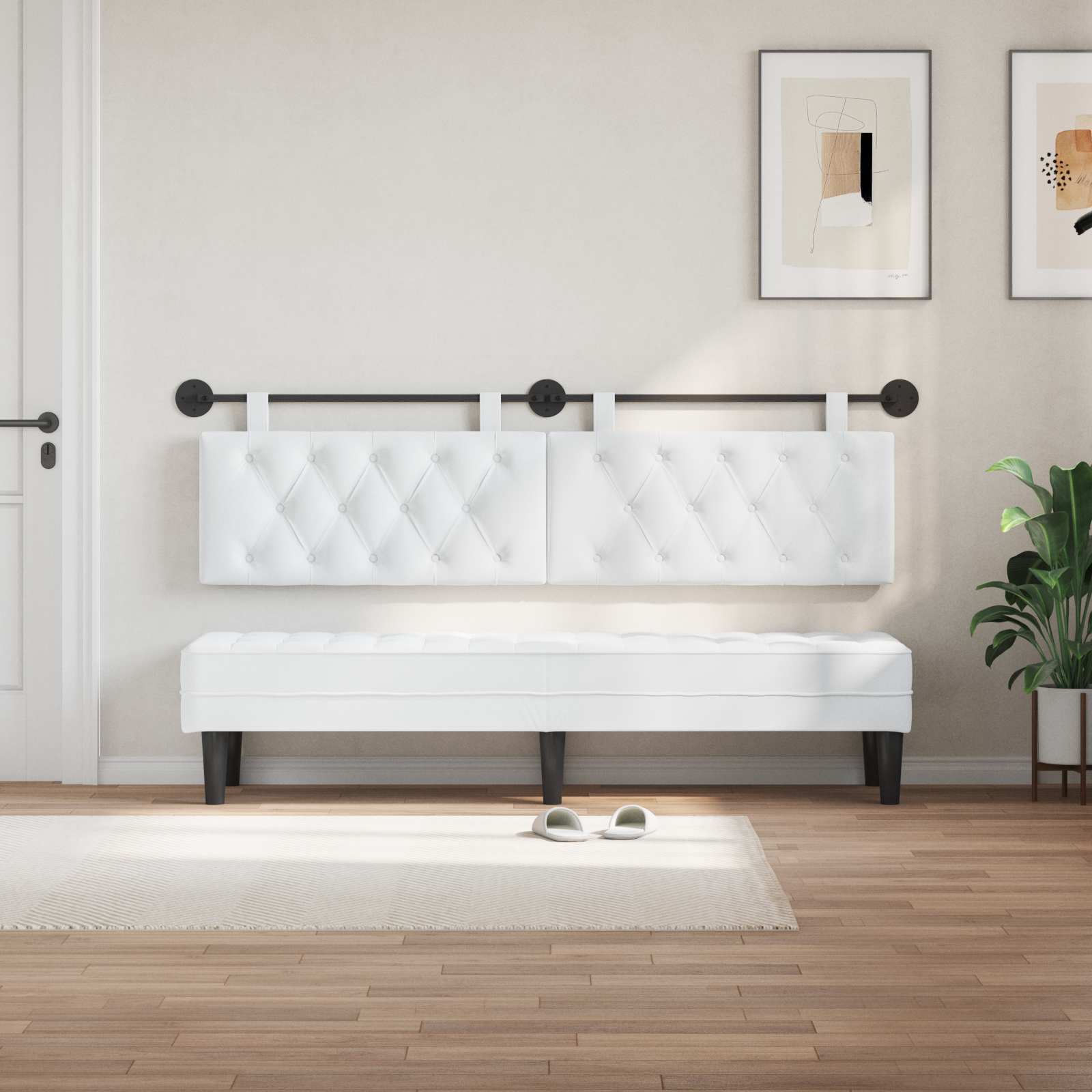 Tête de lit suspendue Montage mural Blanc 190 x 55 x 7 cm tissu - XIOS