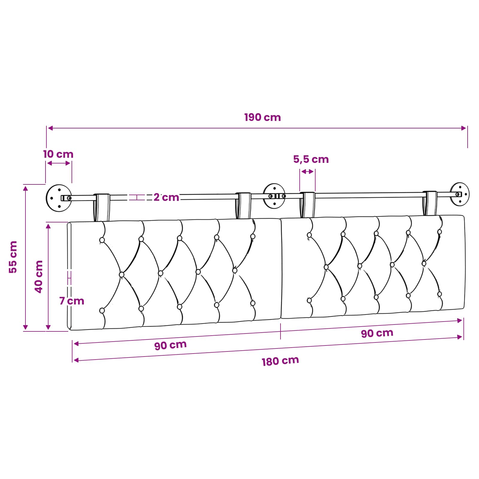 Tête de lit suspendue Crème Velours - XIOS