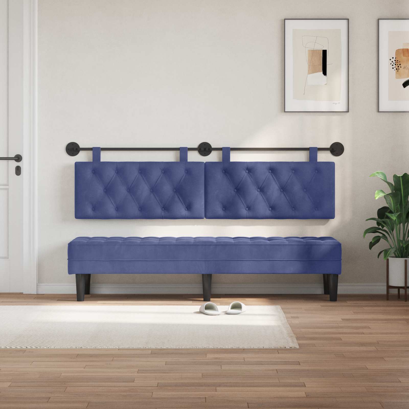 Tête de lit suspendue Bleu police Velours - XIOS
