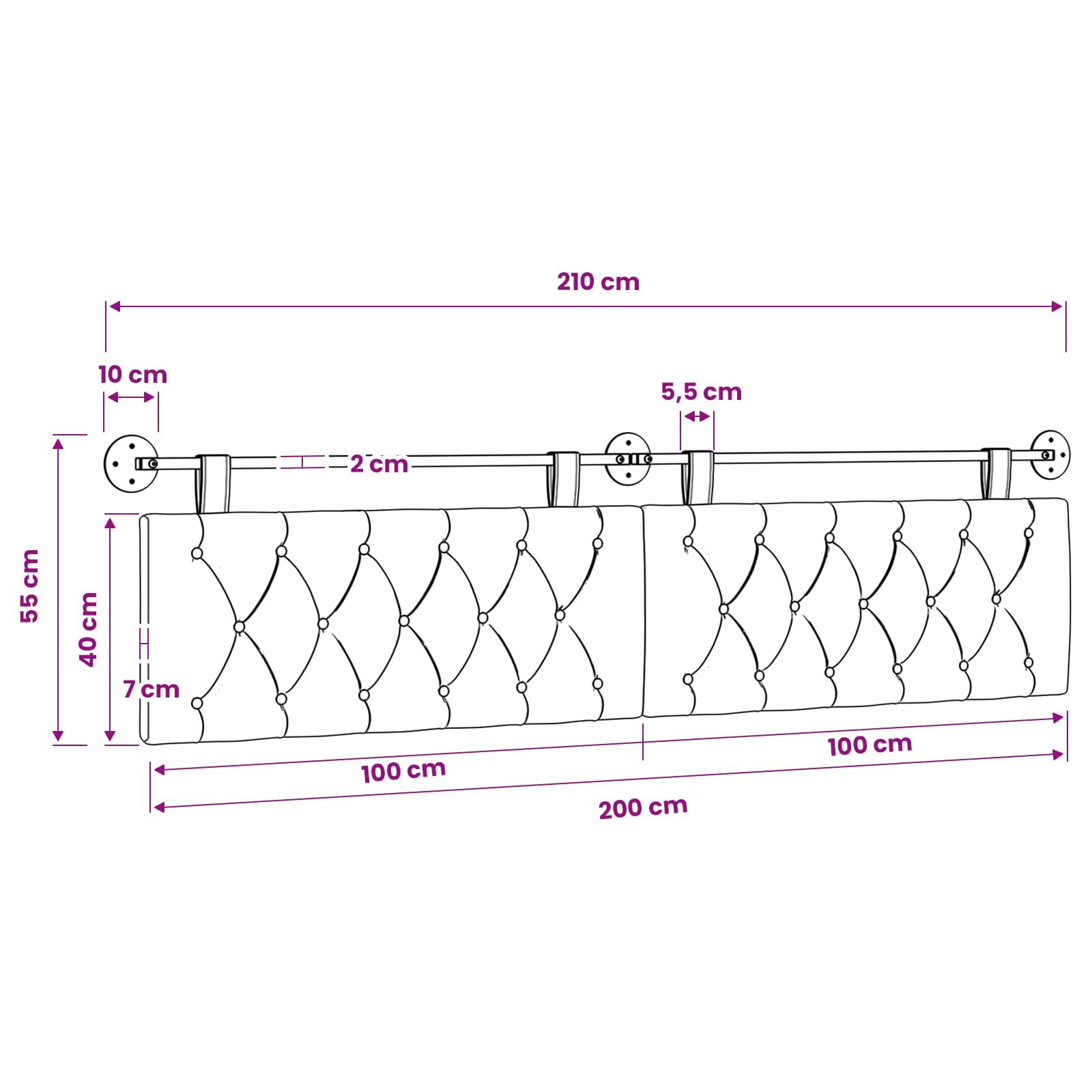 Tête de lit suspendue Gris clair Tissu - XIOS
