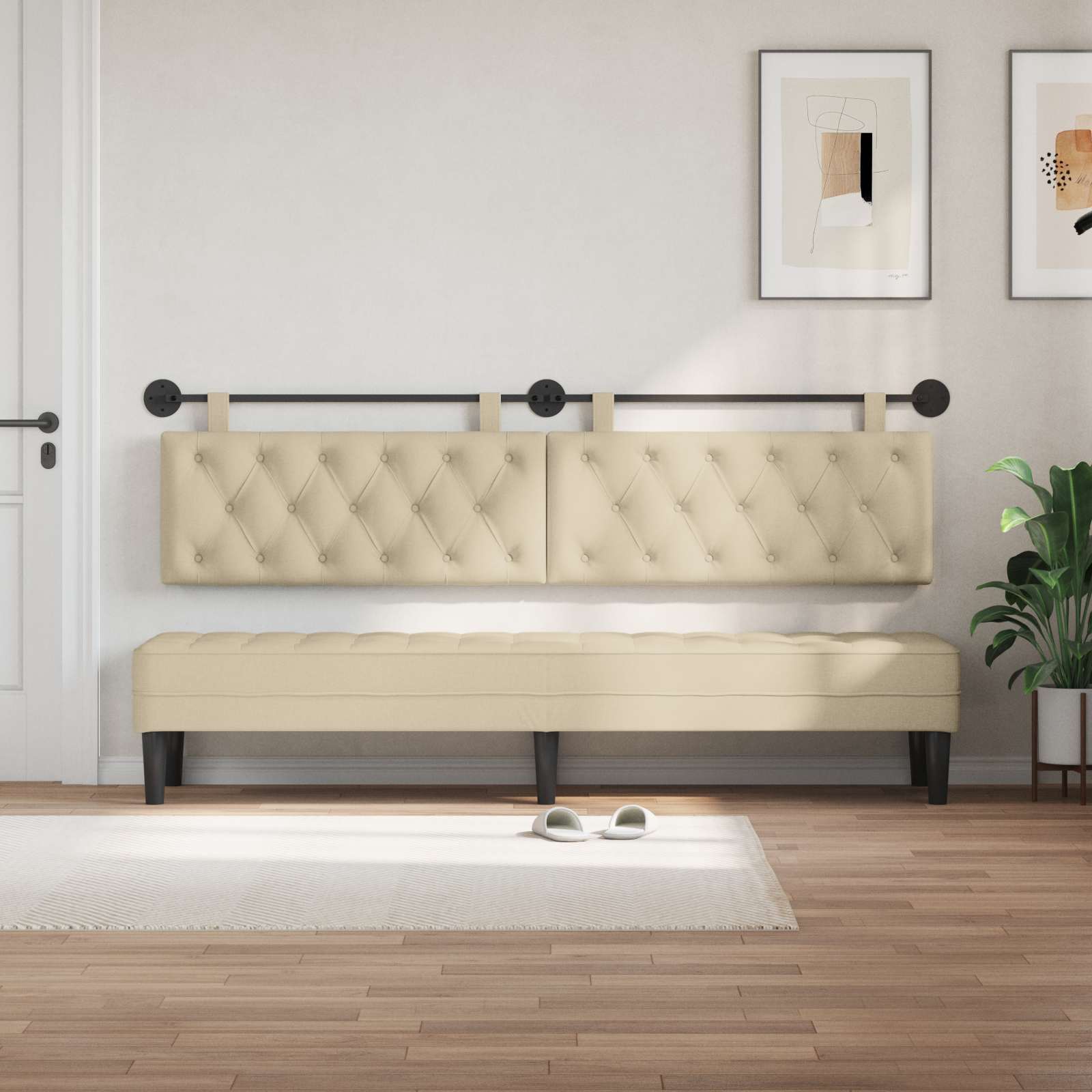 Tête de lit suspendue Montage mural Crème 210 x 55 x 7 cm tissu - XIOS