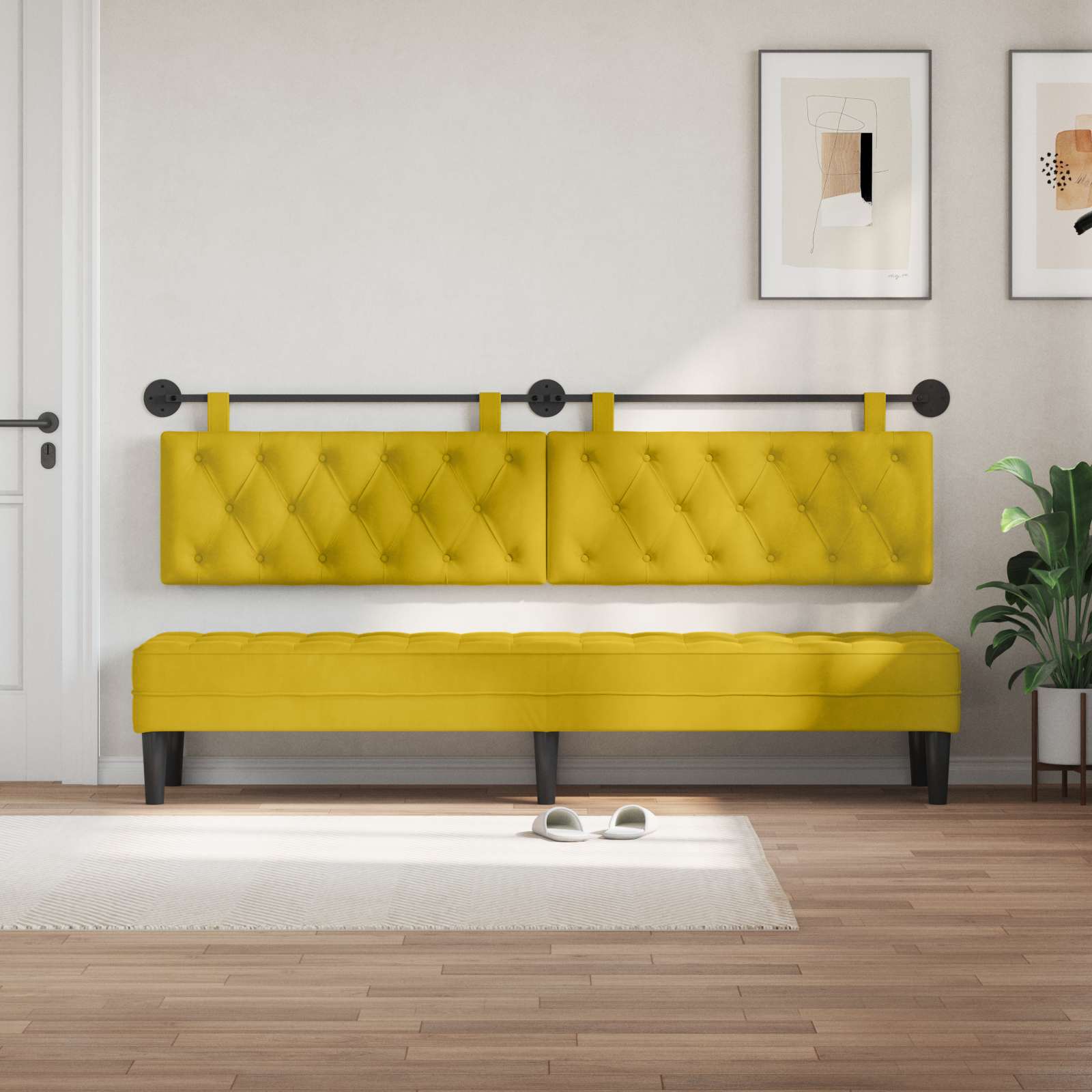 Tête de lit suspendue Jaune 210 x 55 x 7 cm Velours - XIOS