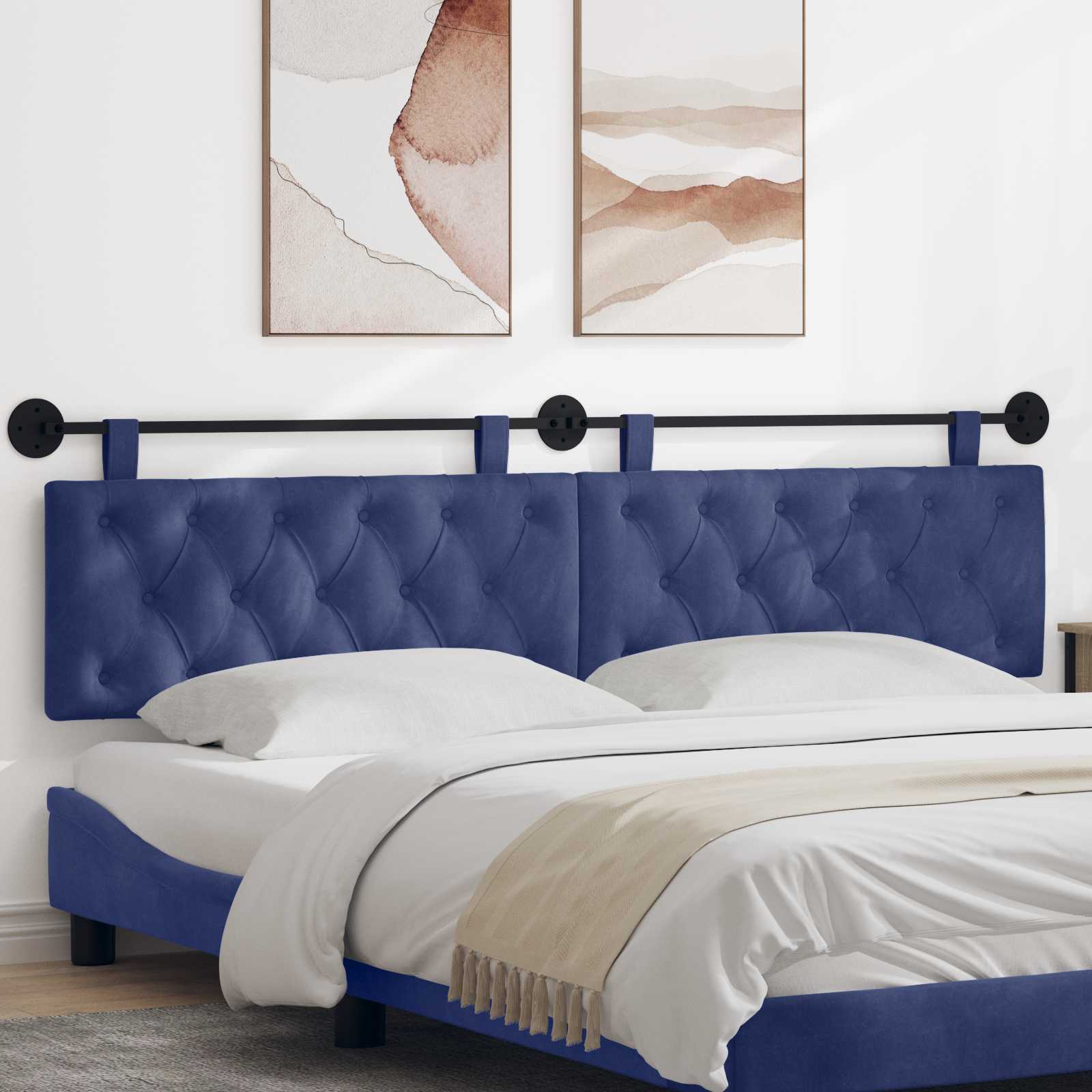 Tête de lit suspendue Bleu police 210 x 55 x 7 cm Velours - XIOS