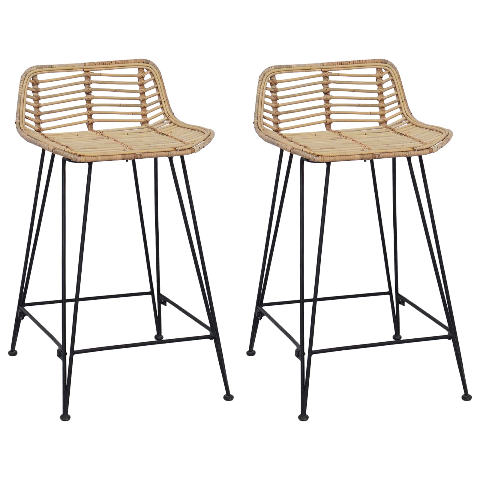 Tabouret de bar 2 pcs Naturel 44 x 45 x 76 cm Rattan et Acier - XIOS