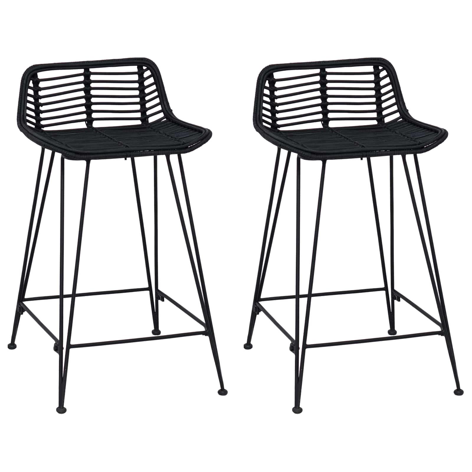 Tabouret de bar 2 pcs Noir 44 x 45 x 76 cm Rattan et Acier - XIOS